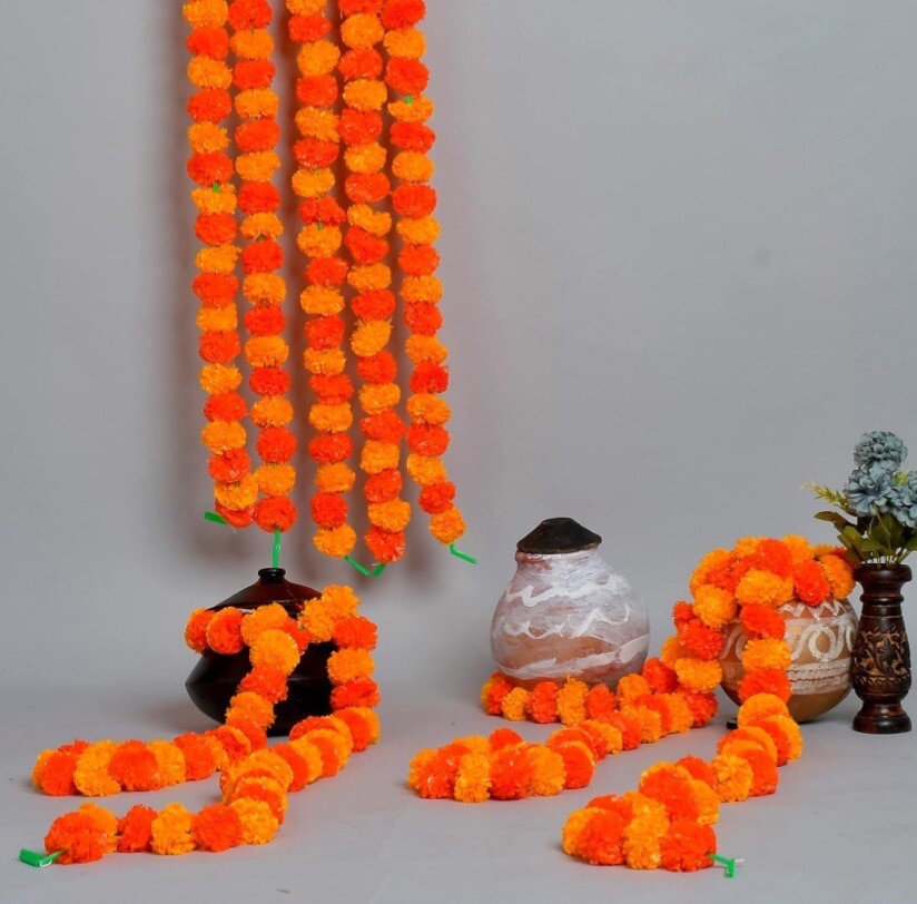 Krati Exports artificial flowers 5 pc 5 ft Marigold Garland indian wedding