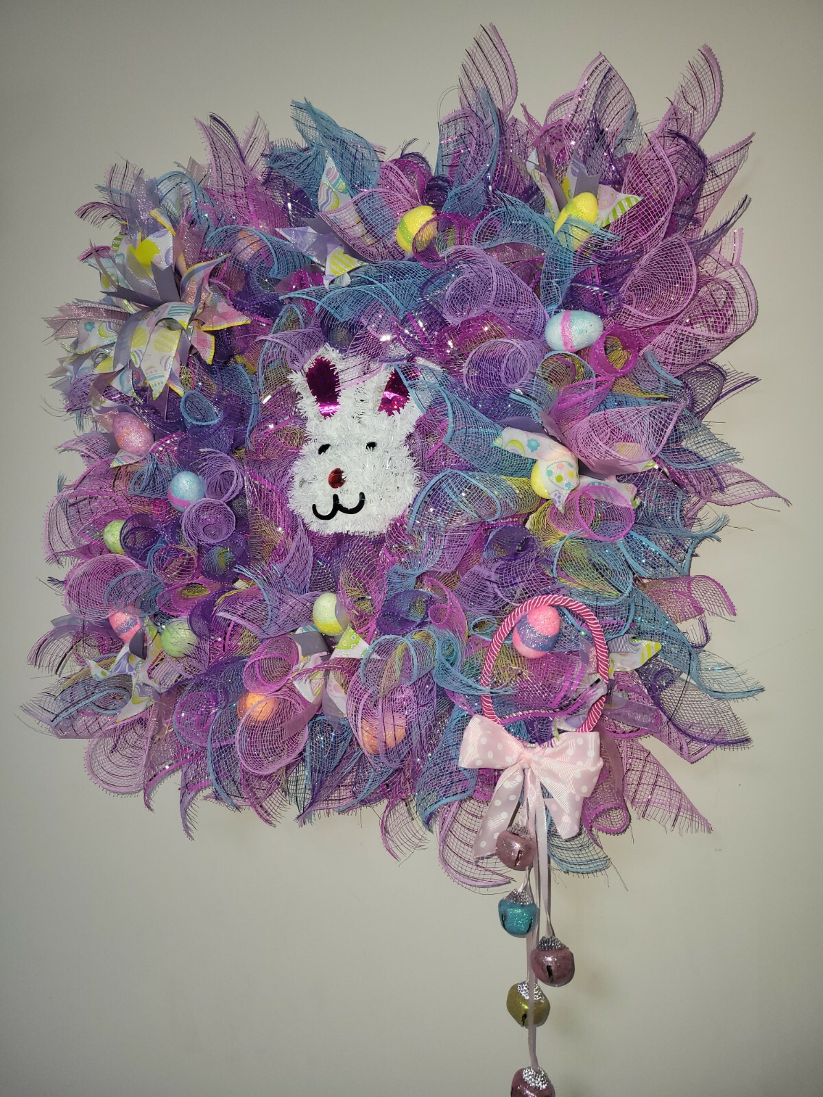 ESTER bunny HAPPY Mesh Front Door Wreath Decor Decoration square pink blue yello