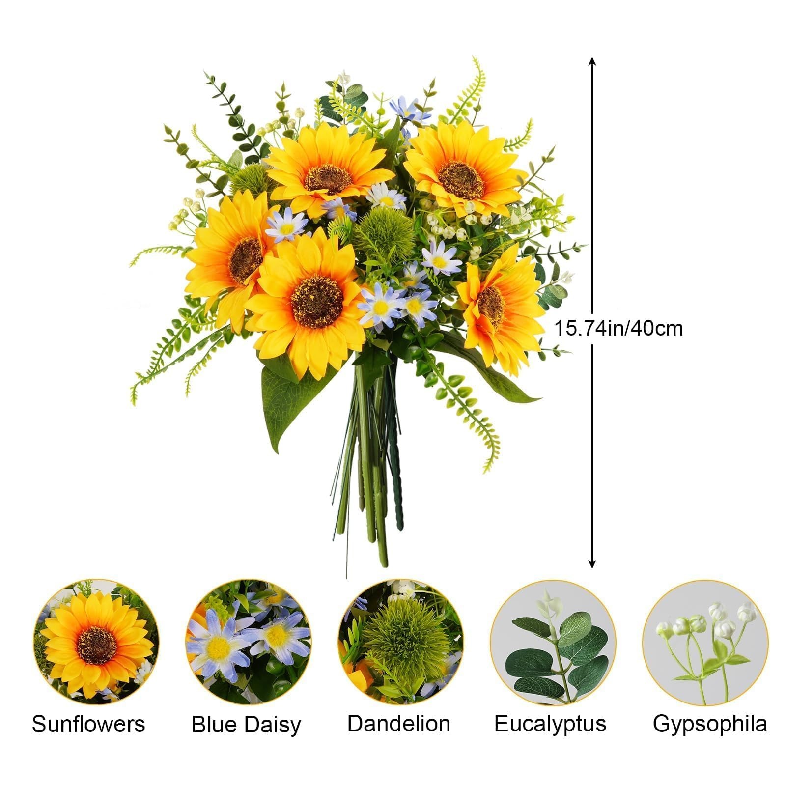 15 Inch Sunflowers Artificial Spring Bouquets Grave Flowers Cemetery Faux Silk