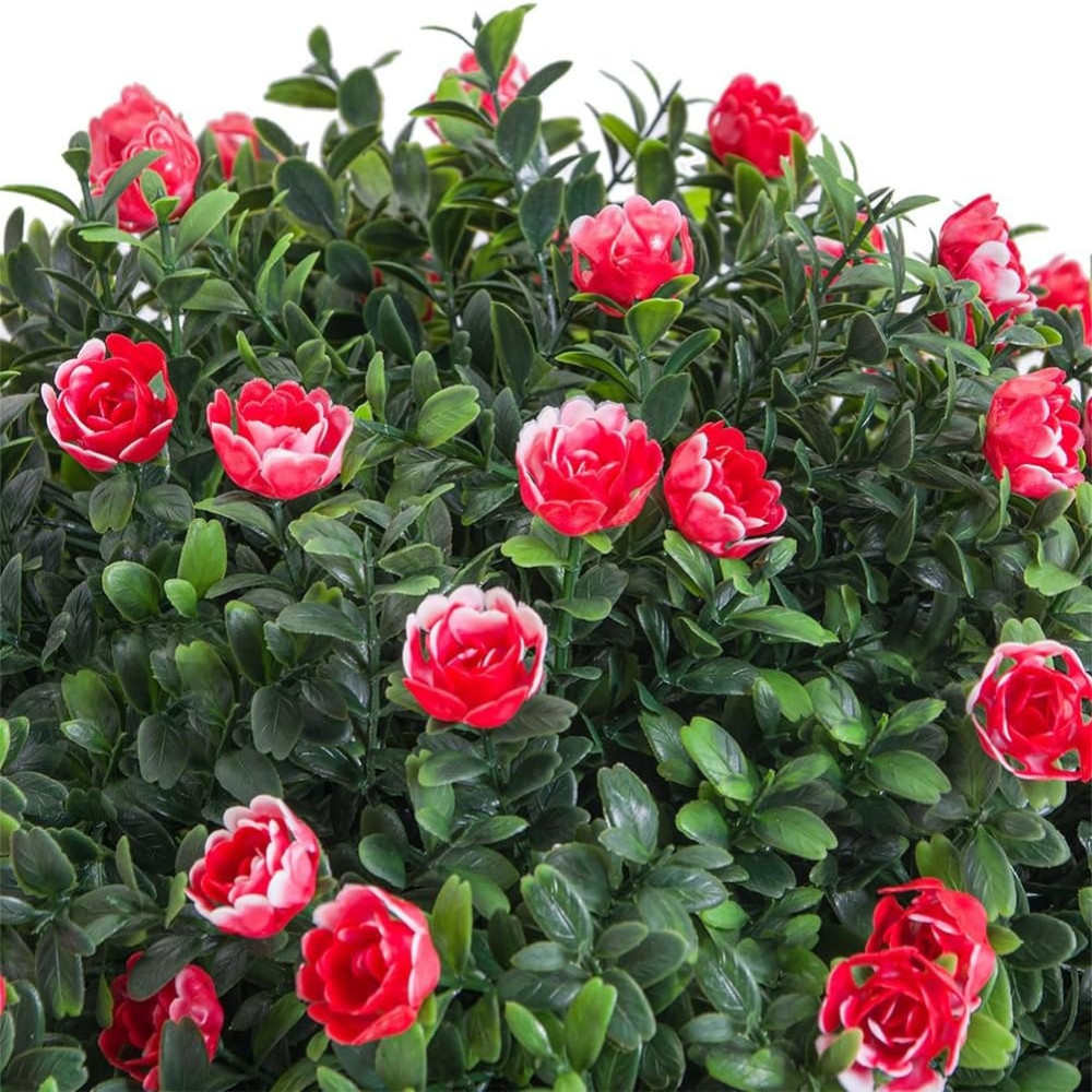 2 Pack 21.65″ Faux Rose Topiary Ball in Pot UV Resistant PE for Indoor Outdoor