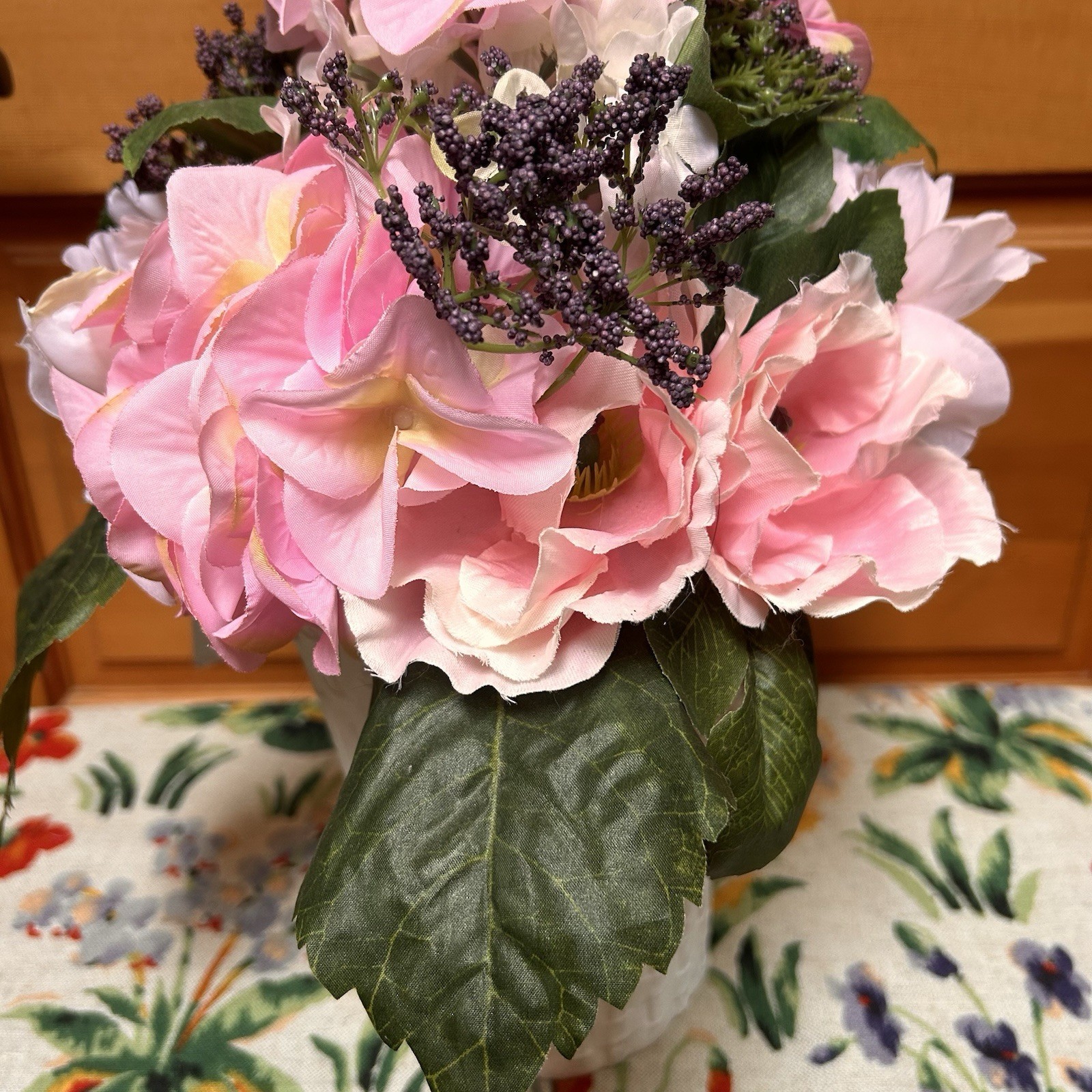 Faux Flower Arrangement Pink Hydrangeas Peonies Wedding Shower Garden Tea Party