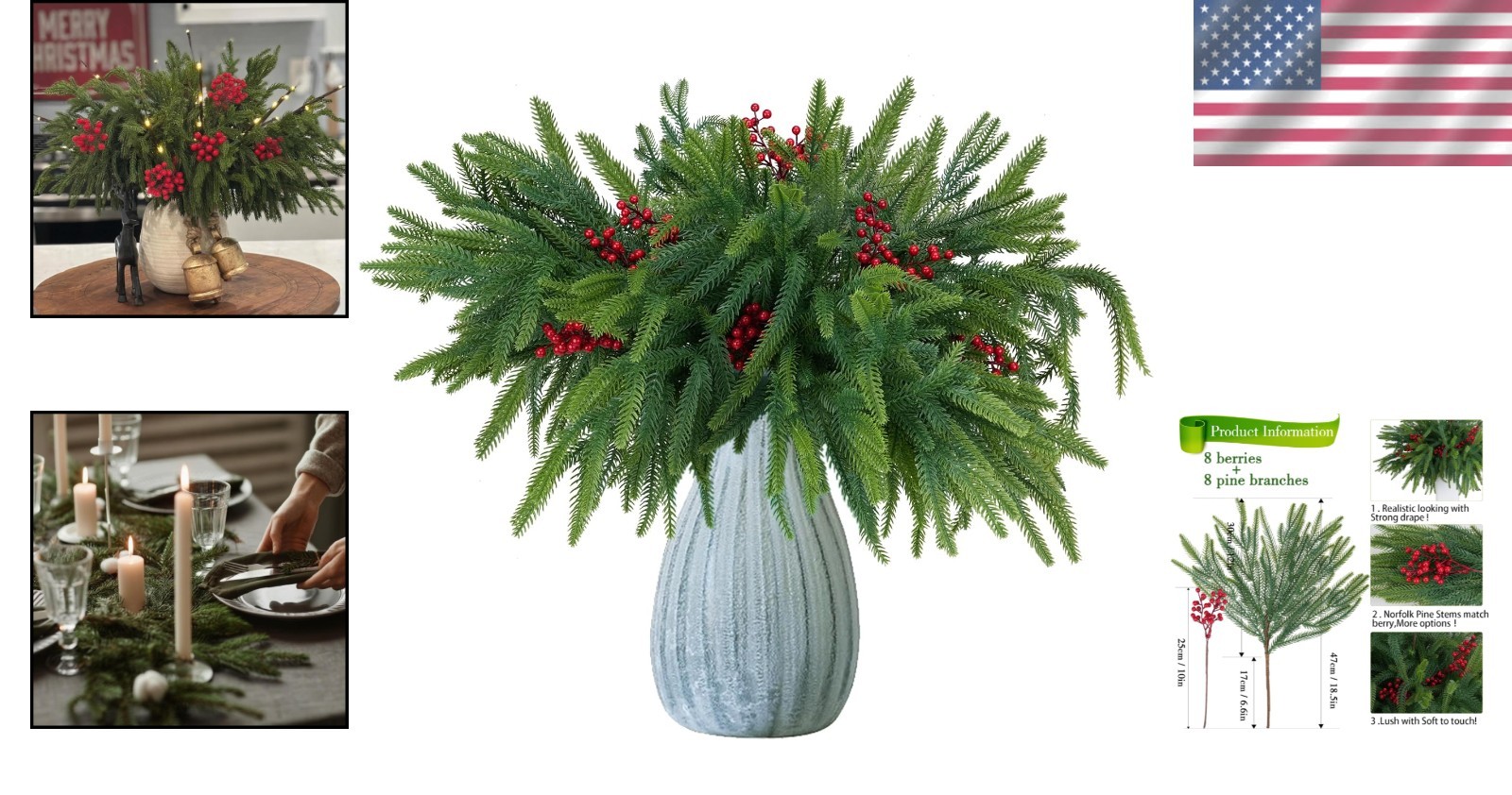 Realistic Christmas Pine Stems with Berries