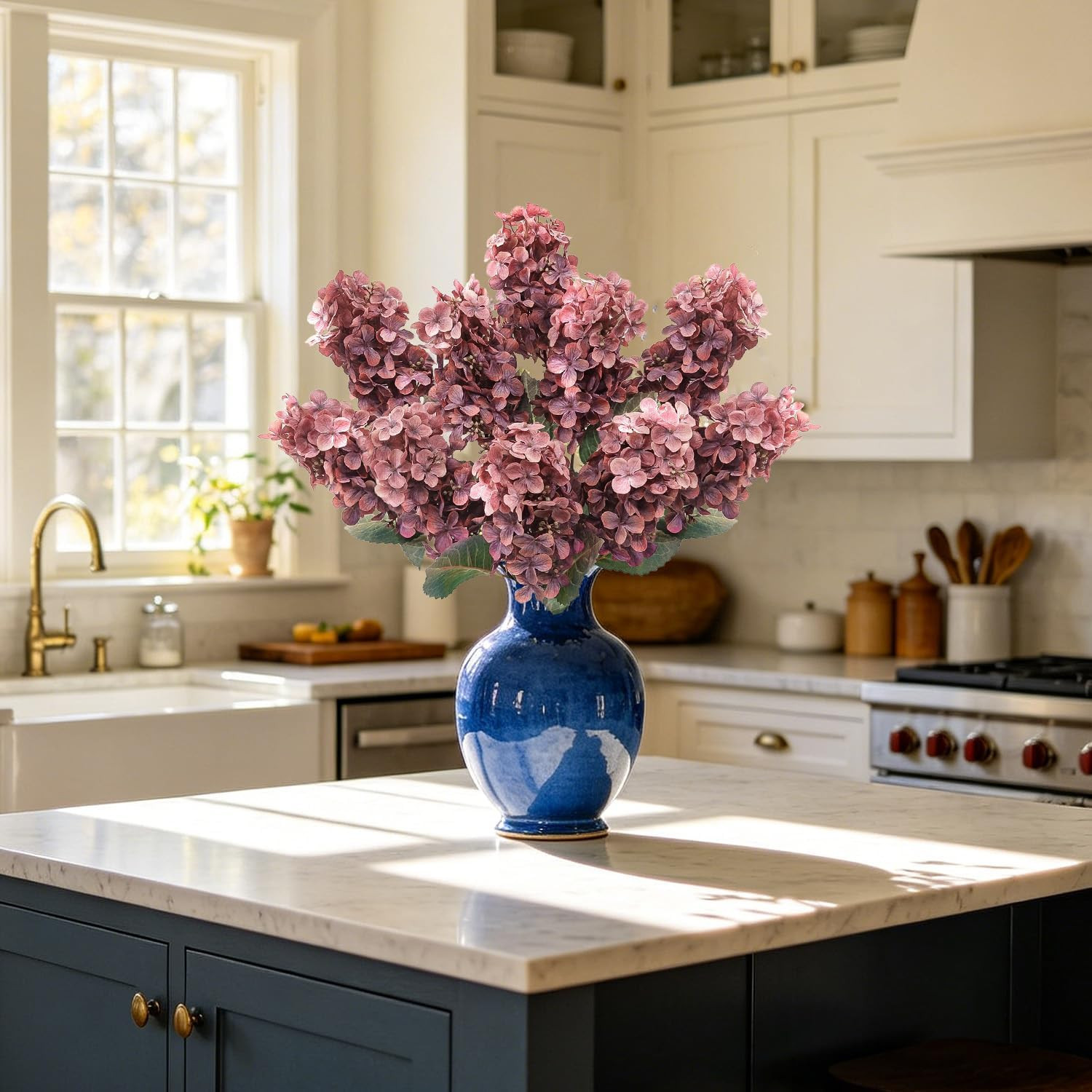 8 Pcs Rose Red Artificial Hydrangea Flowers for Home Decor & Centerpieces