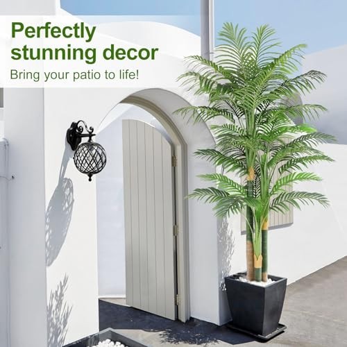 7ft Tall Triple Golden Cane Palm Tree – UV Resistant Fake Plant for Indoor/Outdo