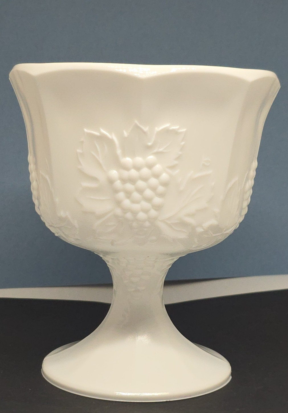 Vintage Milk Glass Lot of 3 Grape Pattern Vases & Compote Set White