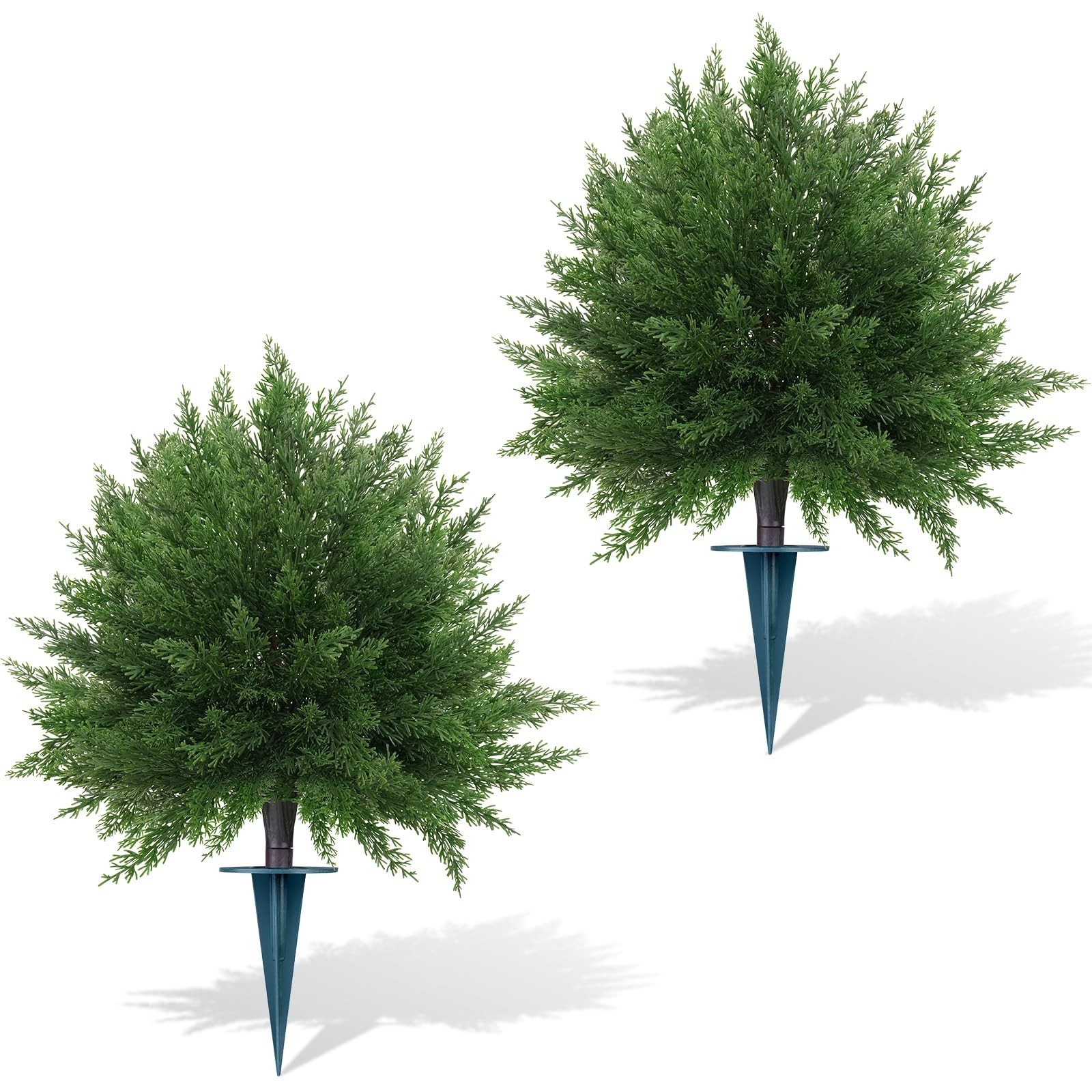23″ Artificial Cypress Topiary Ball Trees – 2 Pack Faux Shrubs, UV Resistant Out
