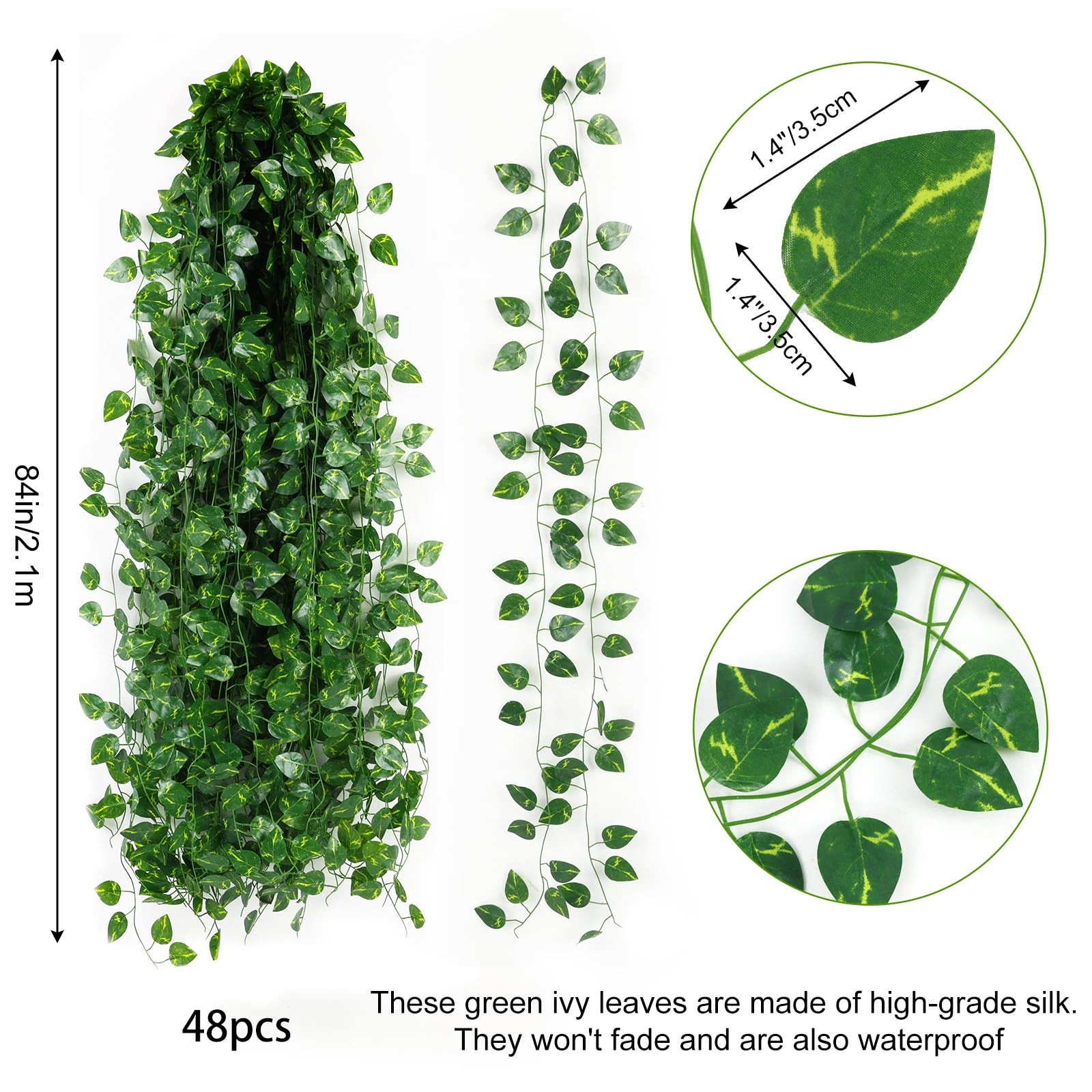 Fake Vines for Room Decor 48pcs Fake Ivy Greenery Garland Wall Decor (Pothos)