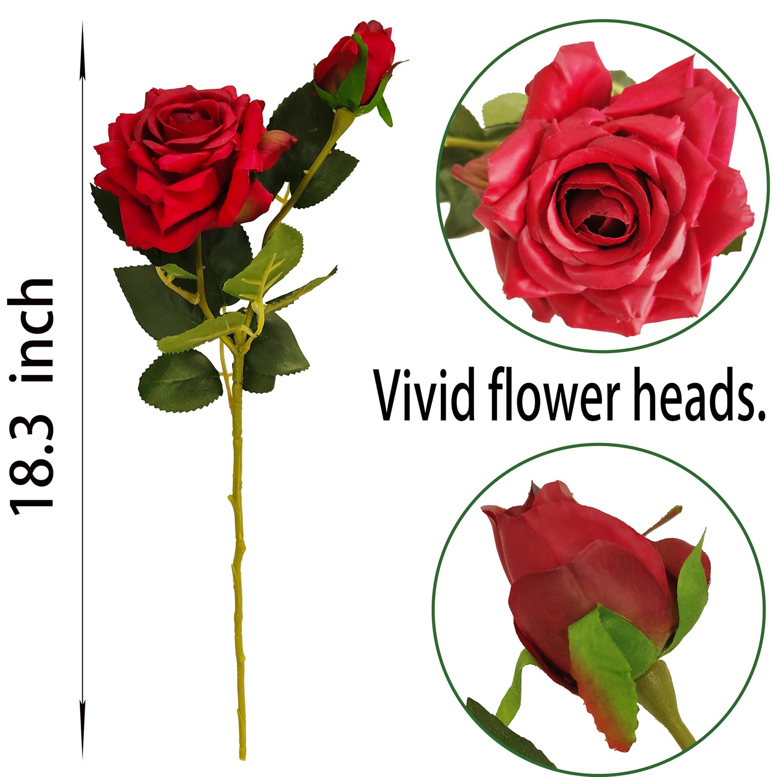 6 PCS Fake Red Roses Faux Silk Real Touch Artificial Floral Centerpiece