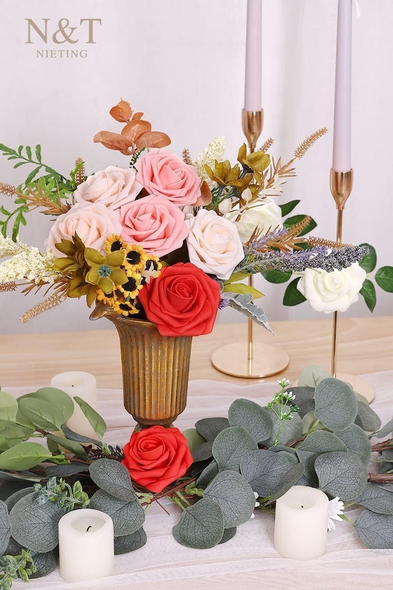 Artificial Flowers 25pcs Real Looking Artificial Roses with Stems for Valenti…