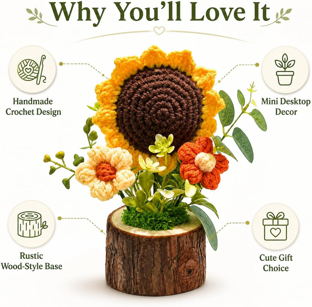 Handmade Crochet Knitted Sunflower Bouquet Creative Knitted Potted Plant Mini Cu