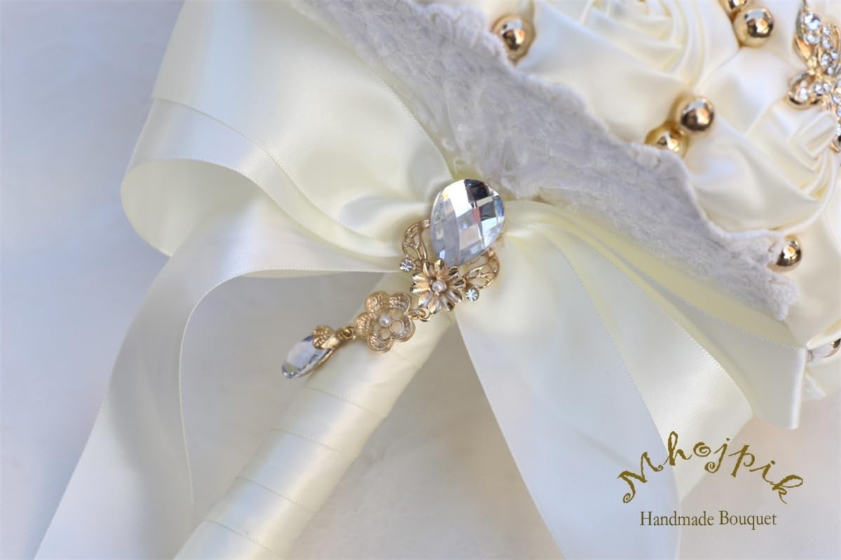 Bridal Wedding Artificial Rose Flower Bouquet For Bridesmaid Ivory 7.1″