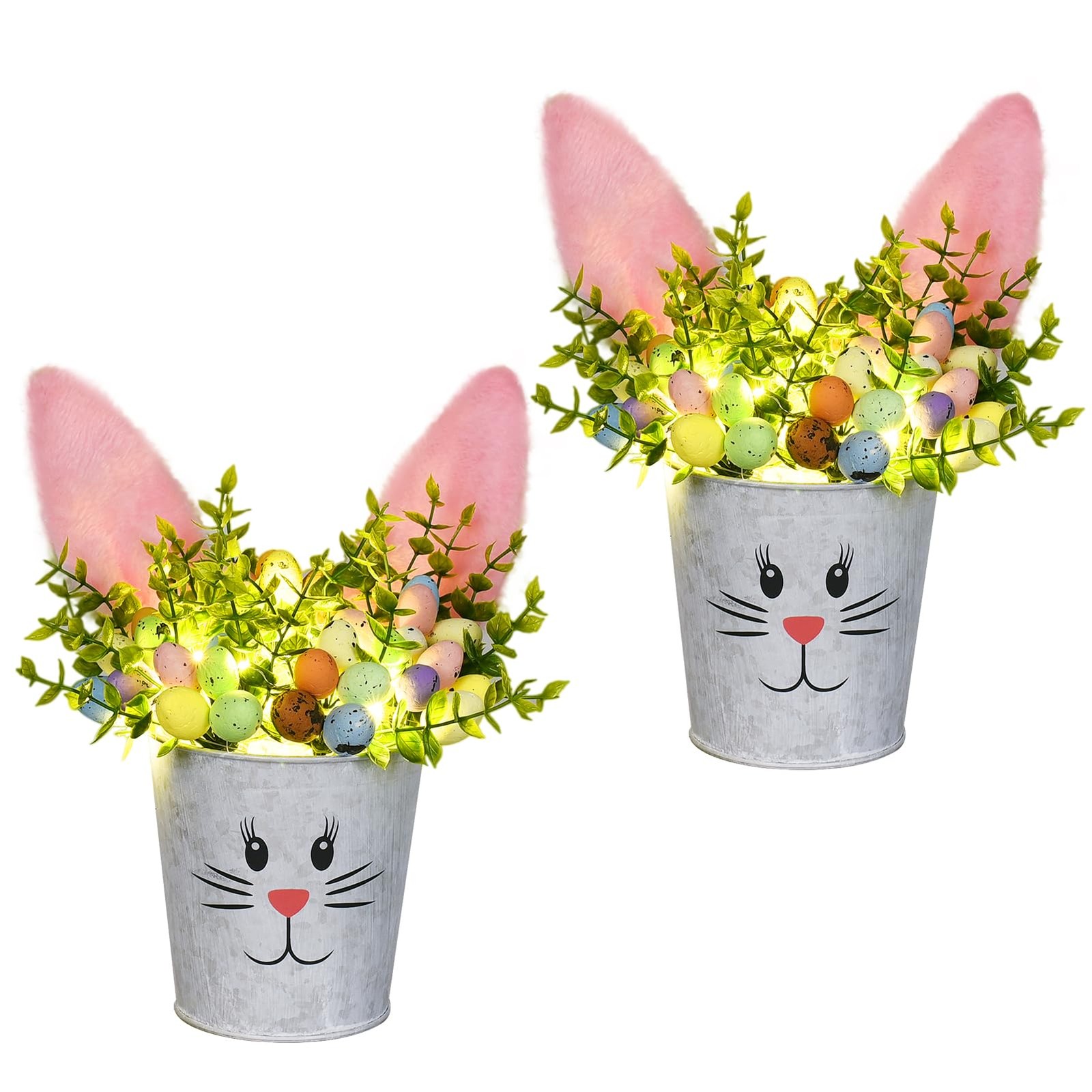 2 PCS Lighted Easter Bunny Tree Color Eggs Desktop Decor Centerpieces