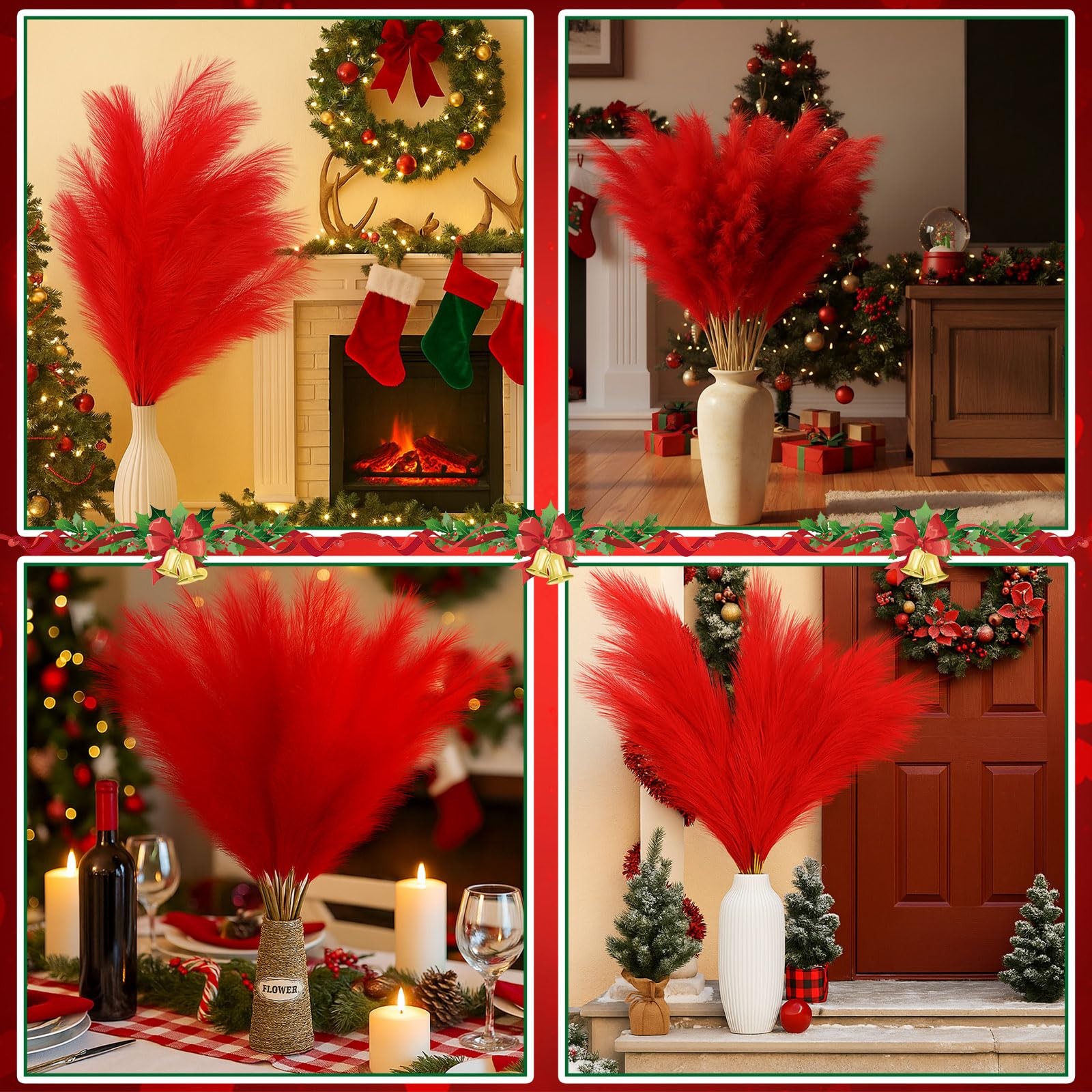 72 Pcs Red Pampas Grass 21.7 Inches Faux Tall Pampas Grass Decor Bulk Artific…