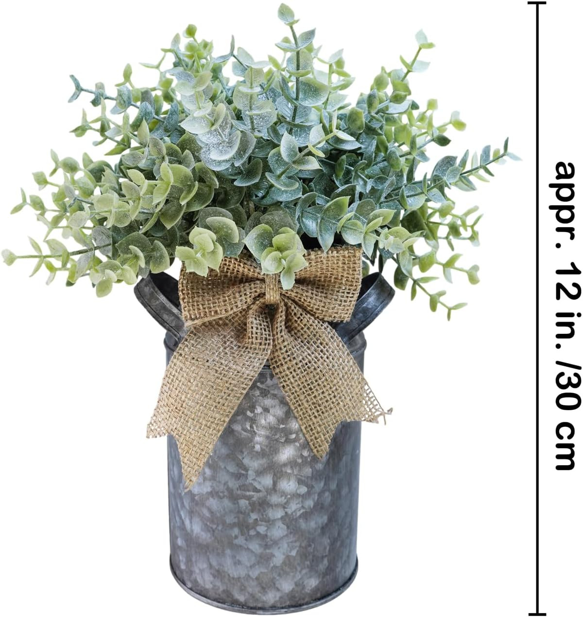 Set of 1 Farmhouse Faux Eucalyptus Arrangement Centerpiece Rustic Galvanized Met