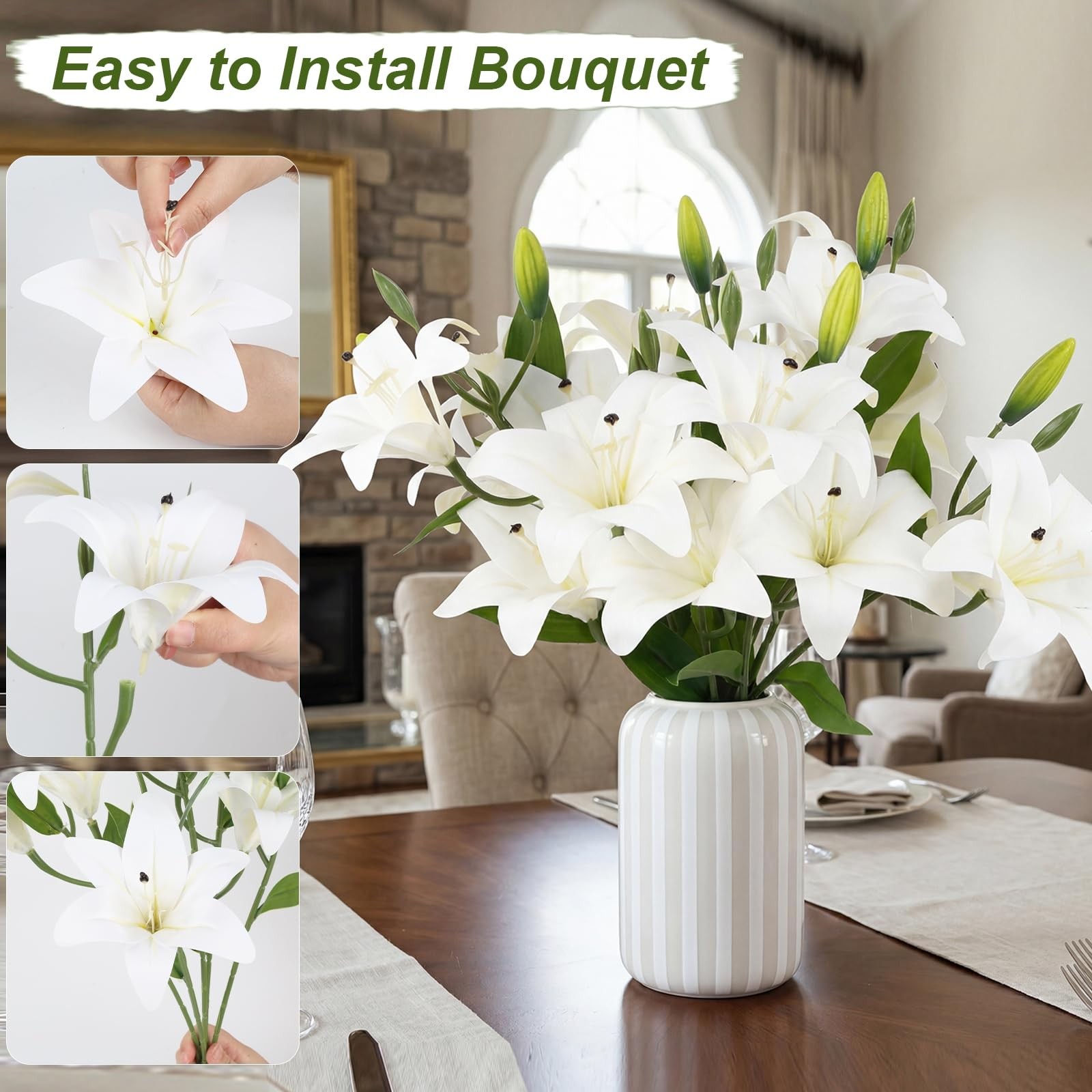 12 Heads Artifical Lily Flowers with 9 Heads Full Bloom Lily & 3 Buds, 2 Bouq…