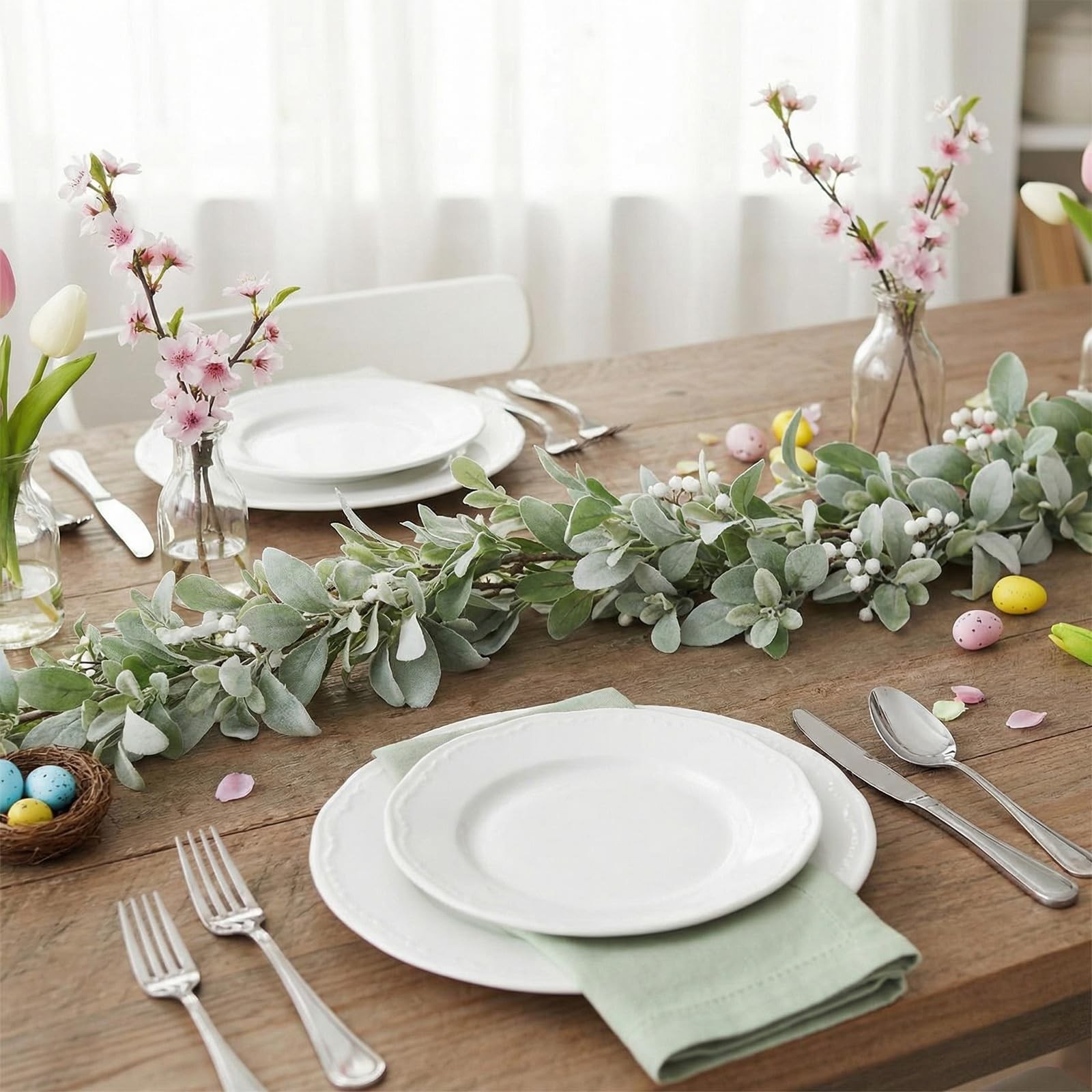 6 ft Artificial Eucalyptus Garland and Flocked Lambs Ear with Daisy Flower, E…
