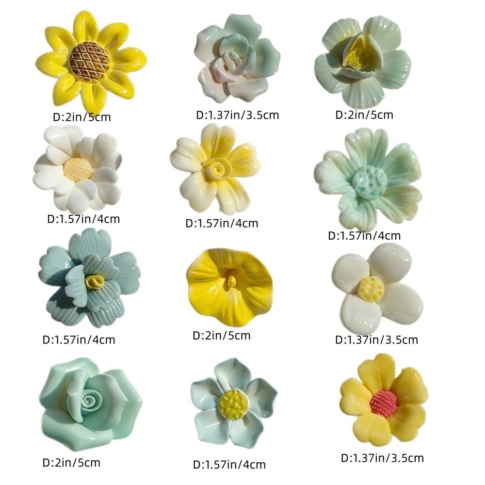 12 Pcs Handmade Ceramic Flowers Decor,Porcelain Flower Plant stakes for Outdo…