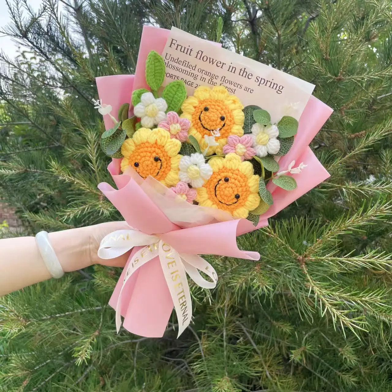 Finished Knitted Sunflowers Crochet Bouquet Creative Flowers Valentine Gifts