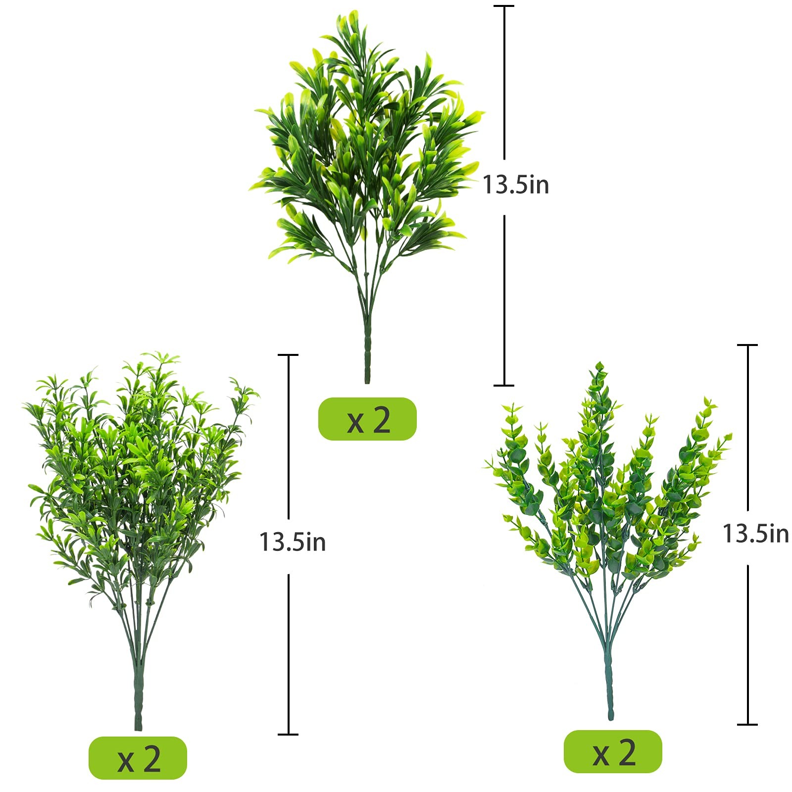 6 Bundles Artificial Greenery Stems Mixed Fake Plastic Plants Eucalyptus Rose…