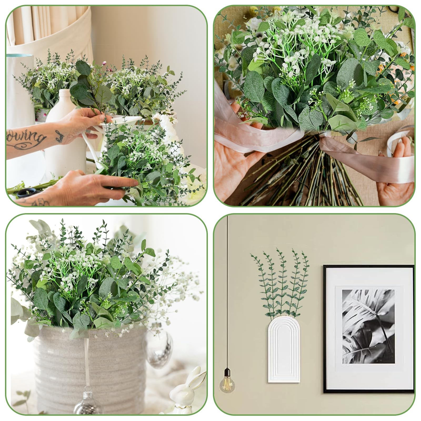 120 Pcs 4 Kinds Mixed Artificial Silver Dollar Eucalyptus Leaves Picks, Faux …