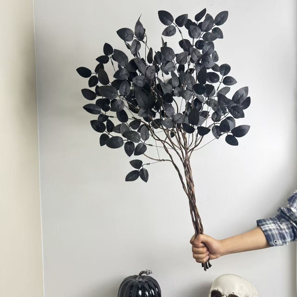 Black Artificial Leaves 70cm 75cm with Withered Branches for Halloween Styling