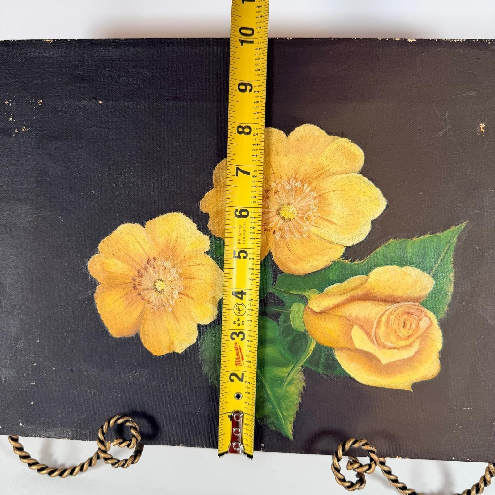 Moody floral oil painting on canvas yellow and black