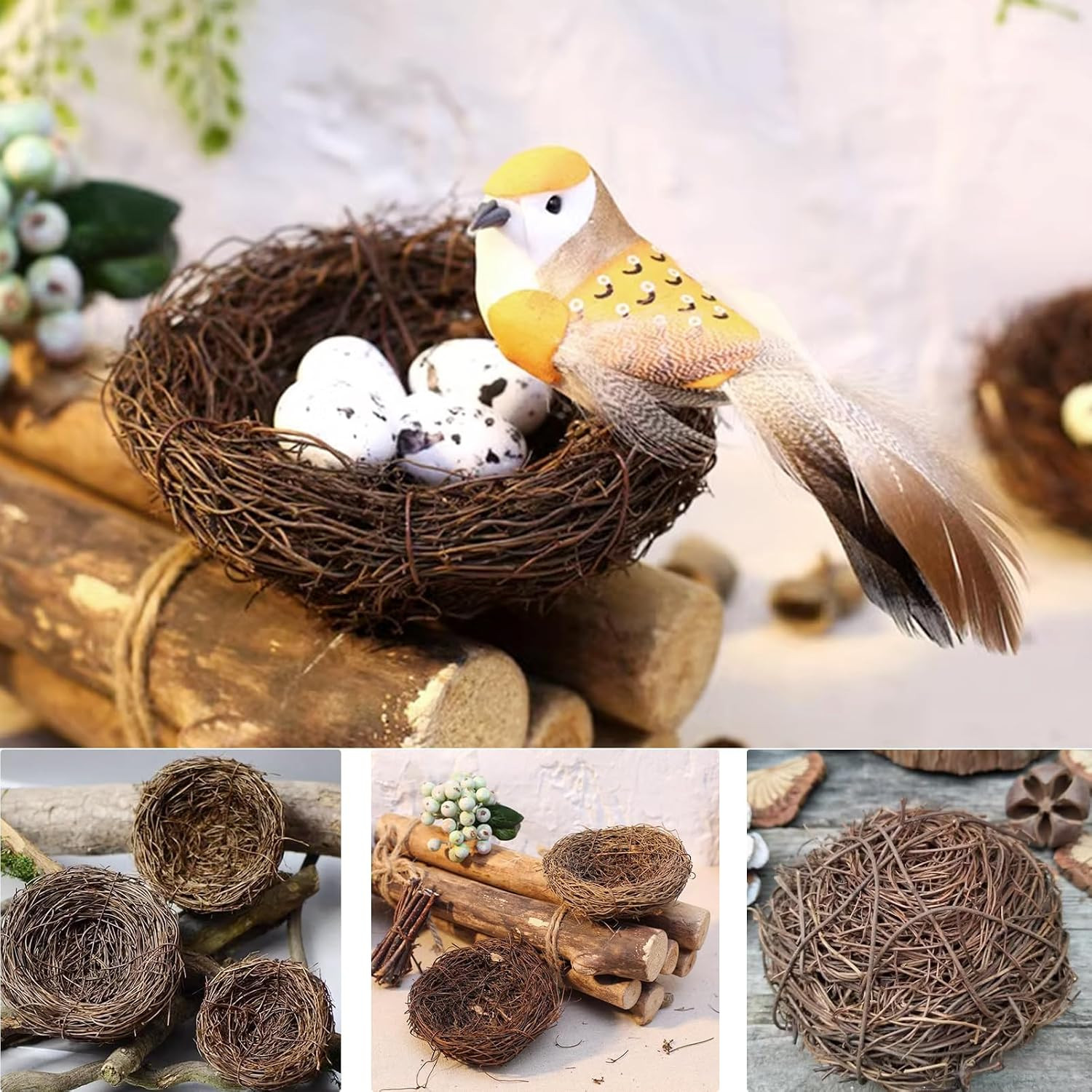 Artificial Birds Nest with Eggs 2 Sets Large Decorative Rattan Birds Nest 4.7Inc