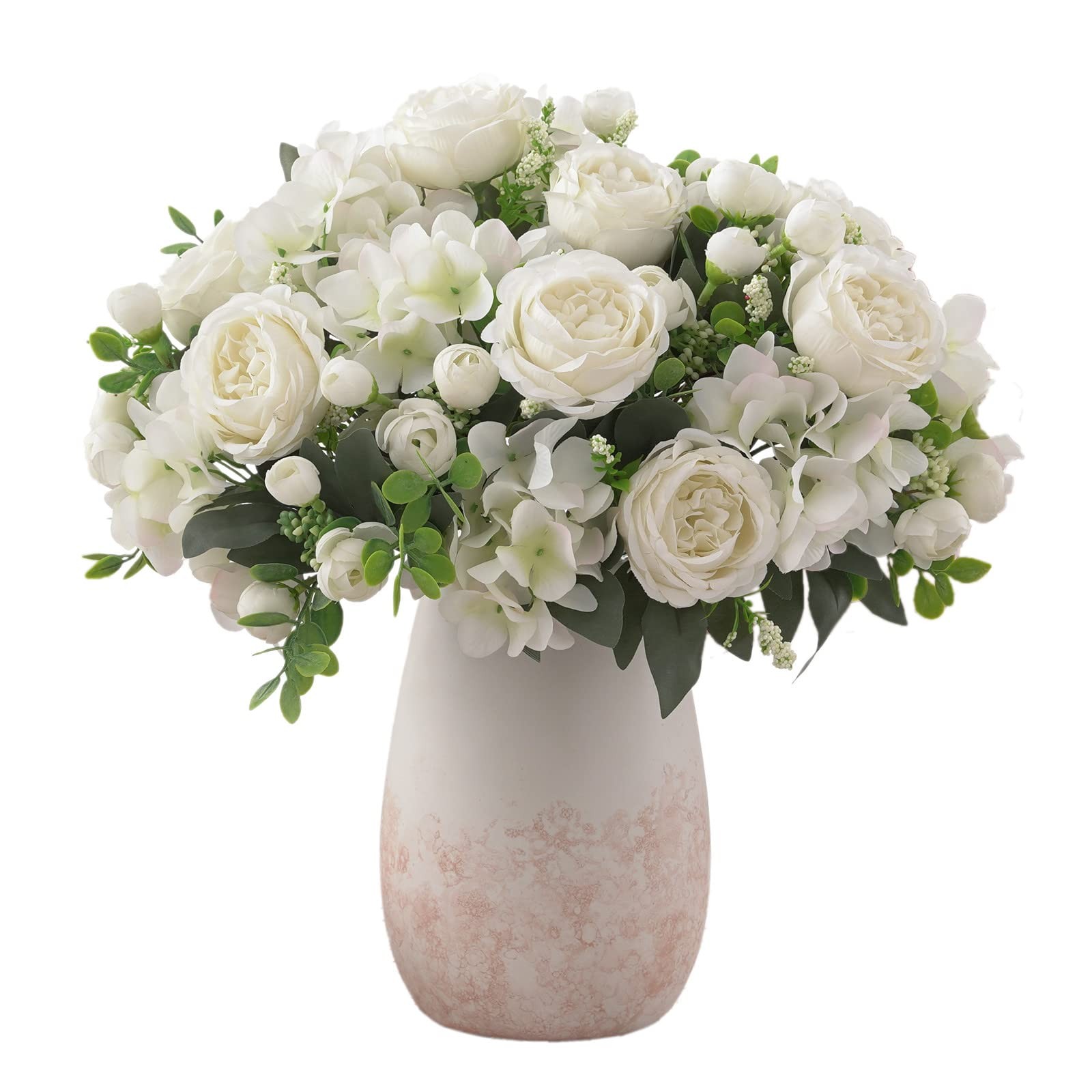 4 Bunches White Peonies Artificial Flowers Faux Roses Bouquet White Decor