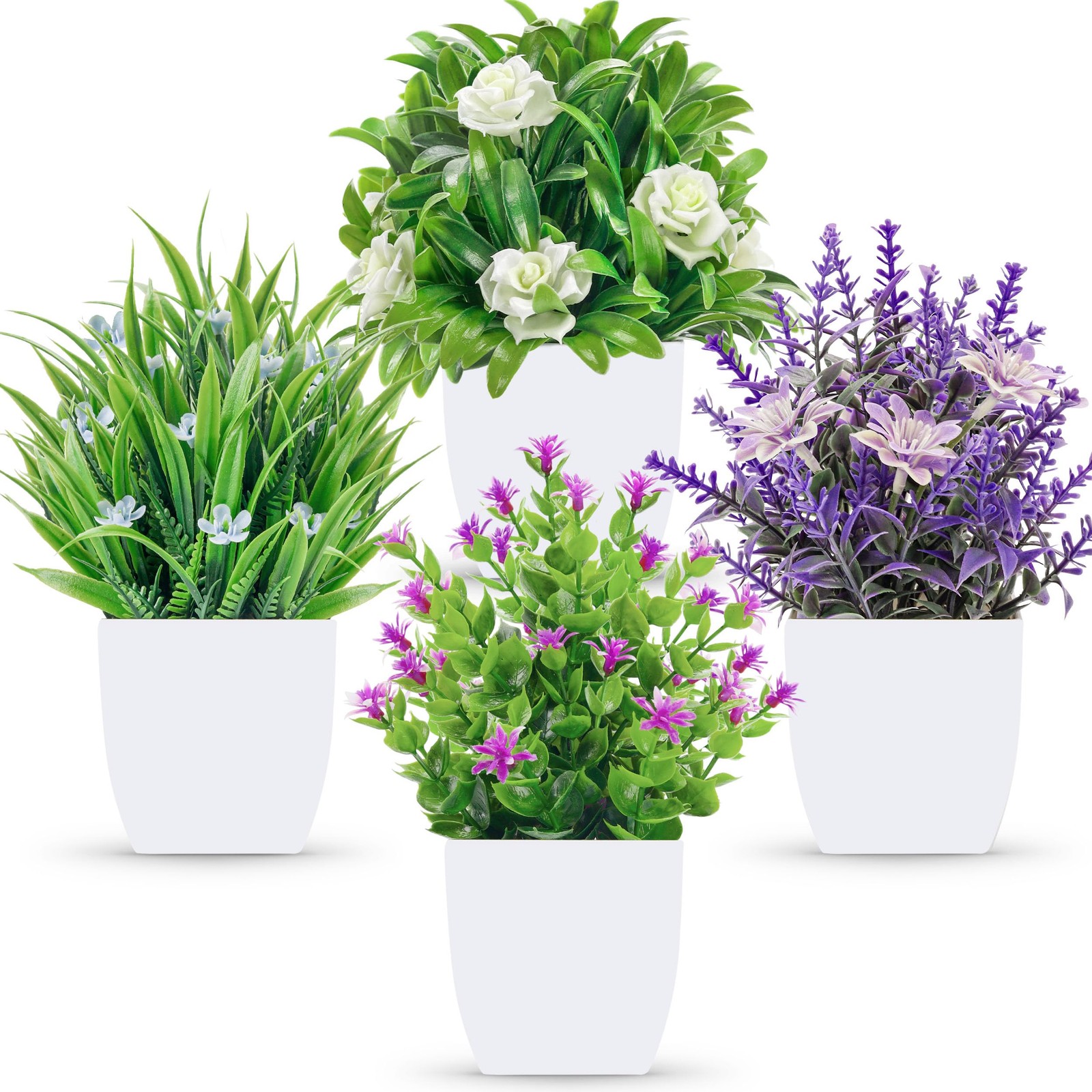 4 Pack Small Fake Flowers Plants Spring Decorations for Centerpiece Table Dec…