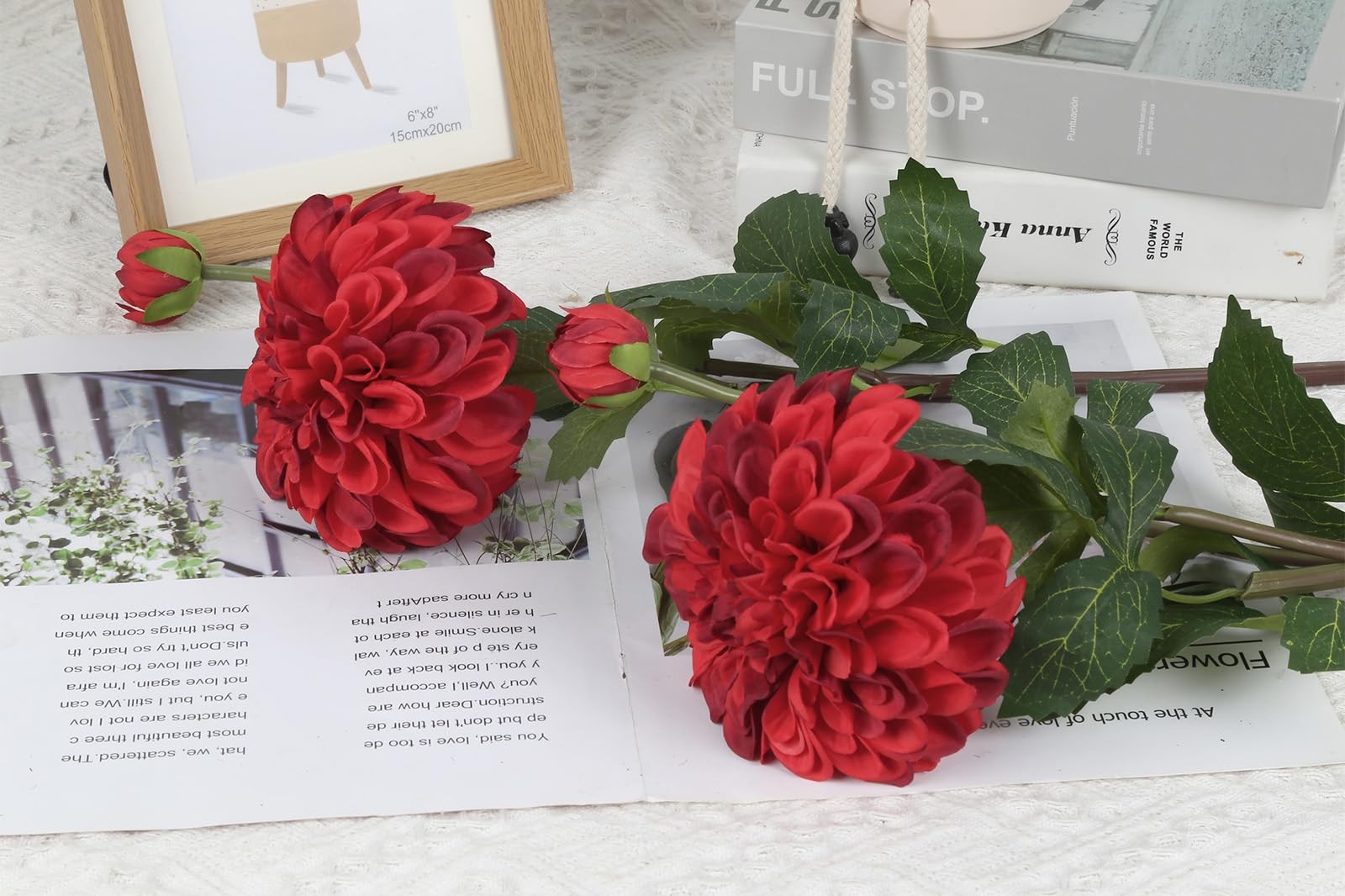 4pcs Artificial Dahlia Flowers Realistic Silk Dahlia Flowers 29″ Long Stem Fa…