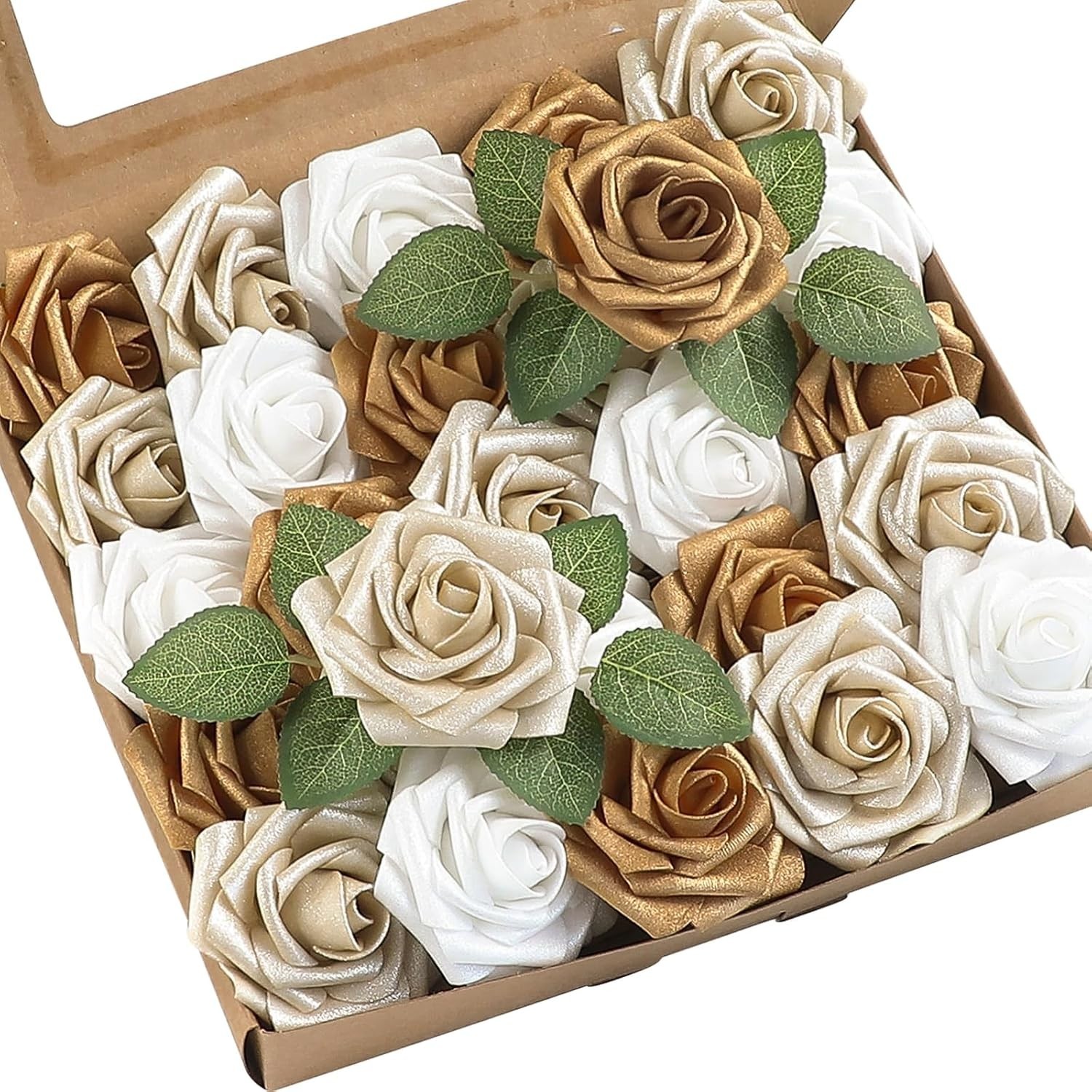Versatile 25pcs Gold & Champagne Faux Roses for Home Decor & Special Occasions