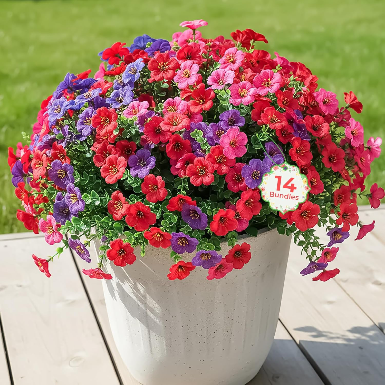 14 Bundles Outdoor Artificial Plants UV 14 PCS Red Rose Red Dark Purple Purple