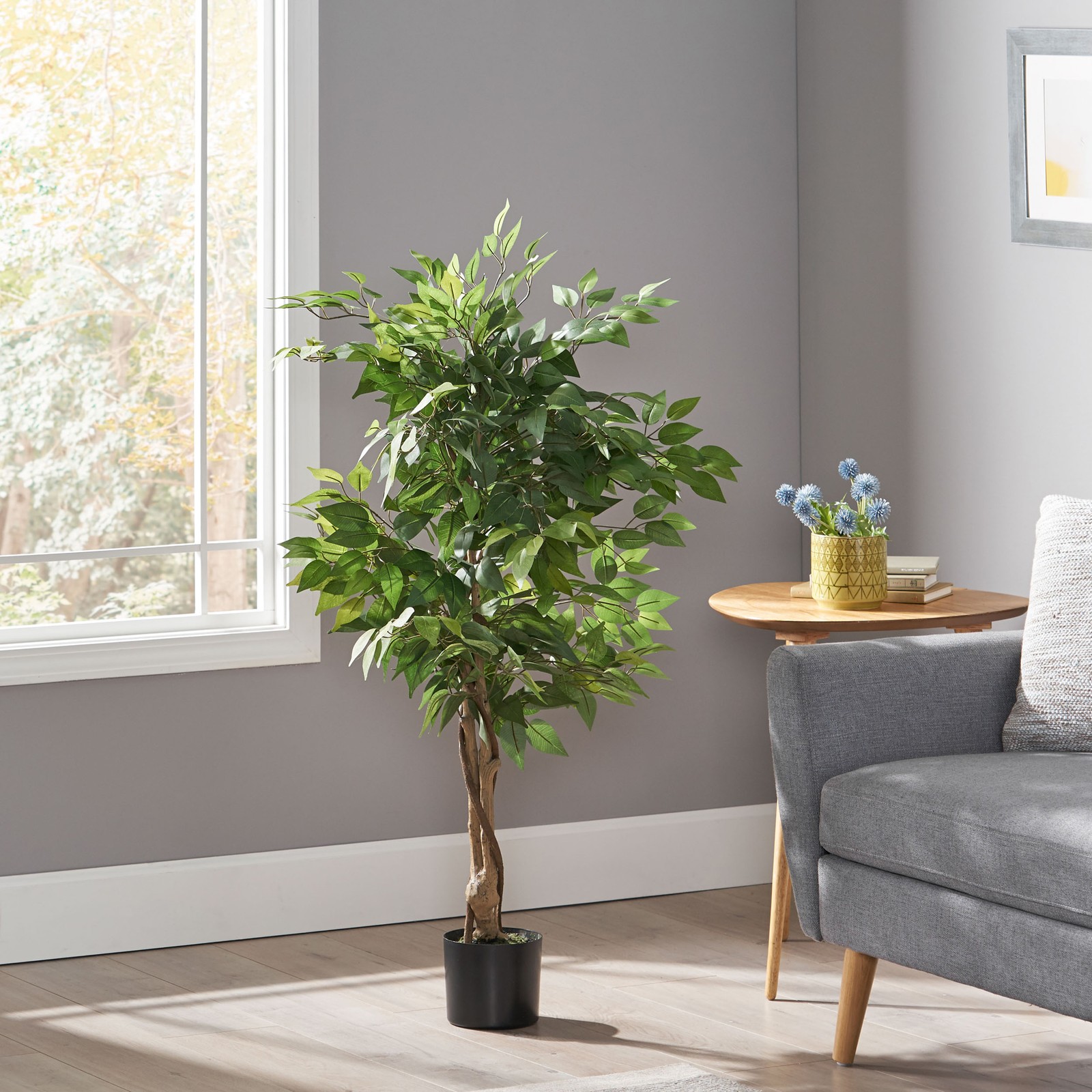 47.24″ Artificial Ficus Tree with Black Planter for Indoor Outdoor Green