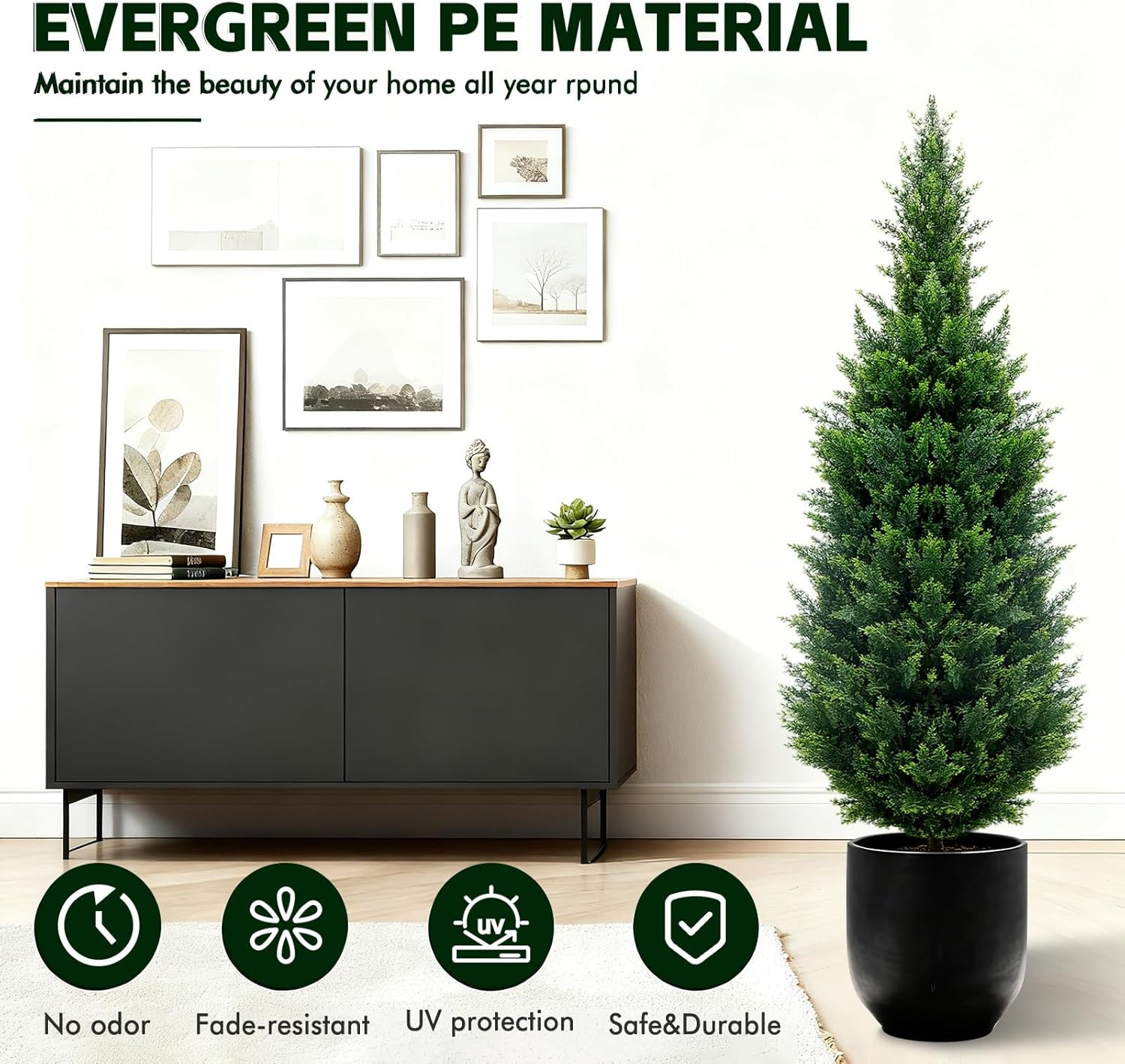 4Ft Artificial Cedar Topiary Trees (2-Pack) – UV Resistant Fake Shrubs with Grou
