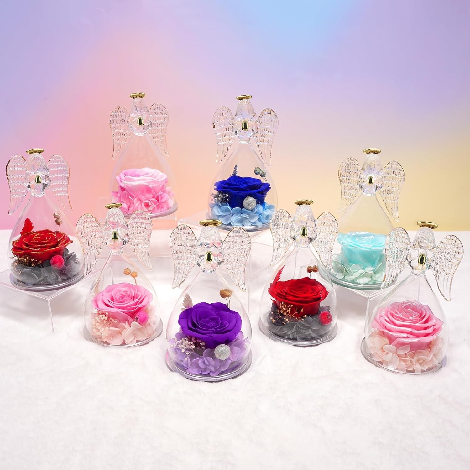 Gifts for Mom Birthday Gifts for Women, Preserved Flowers Rose in Glass Angel…