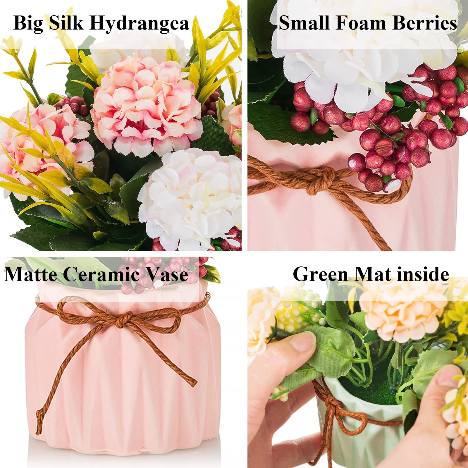 Fake Flowers in Vase for Centerpieces: 4 PCS Small Artificial Hydrangea with …