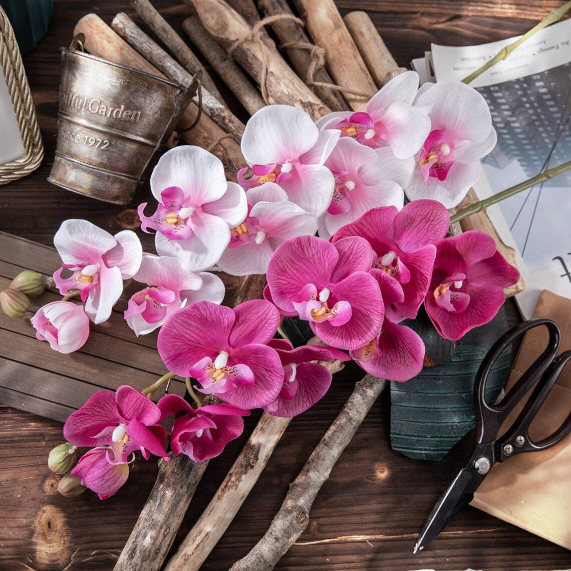 Artificial Orchid Stems Decor with 9 Phalaenopsis Flowers for Home Wedding Decor