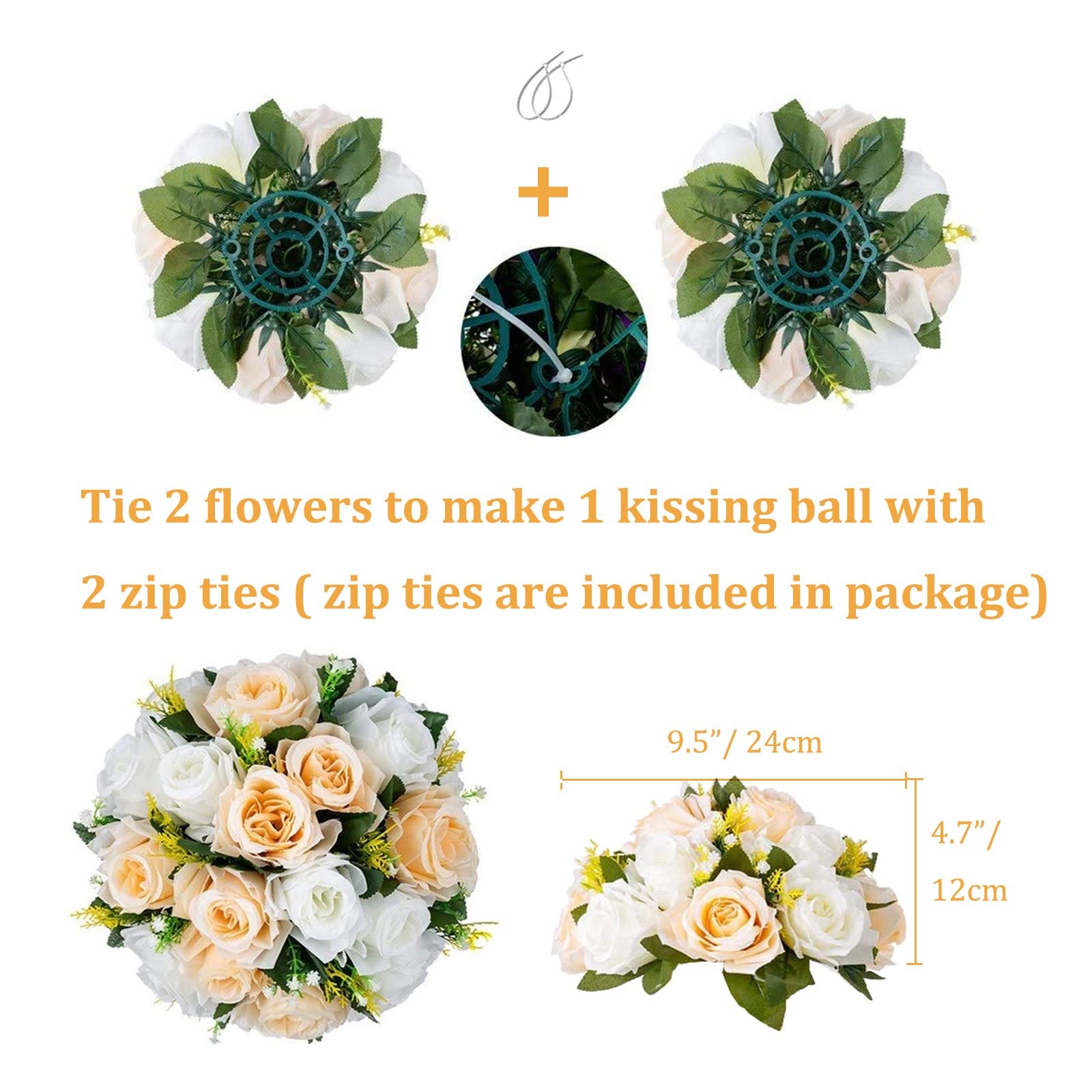 Flower Balls Wedding Rose Centerpieces: 2 Pcs Fake Flowers with Base Kissing …