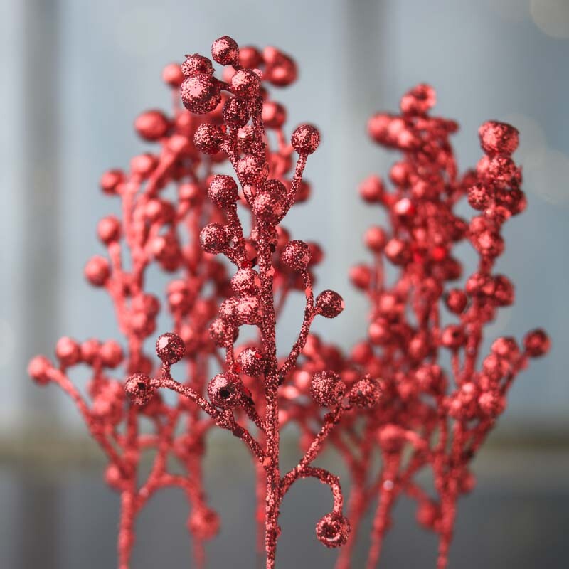 Factory Direct Craft Package of 24 Glittery Red Artificial Berry Picks
