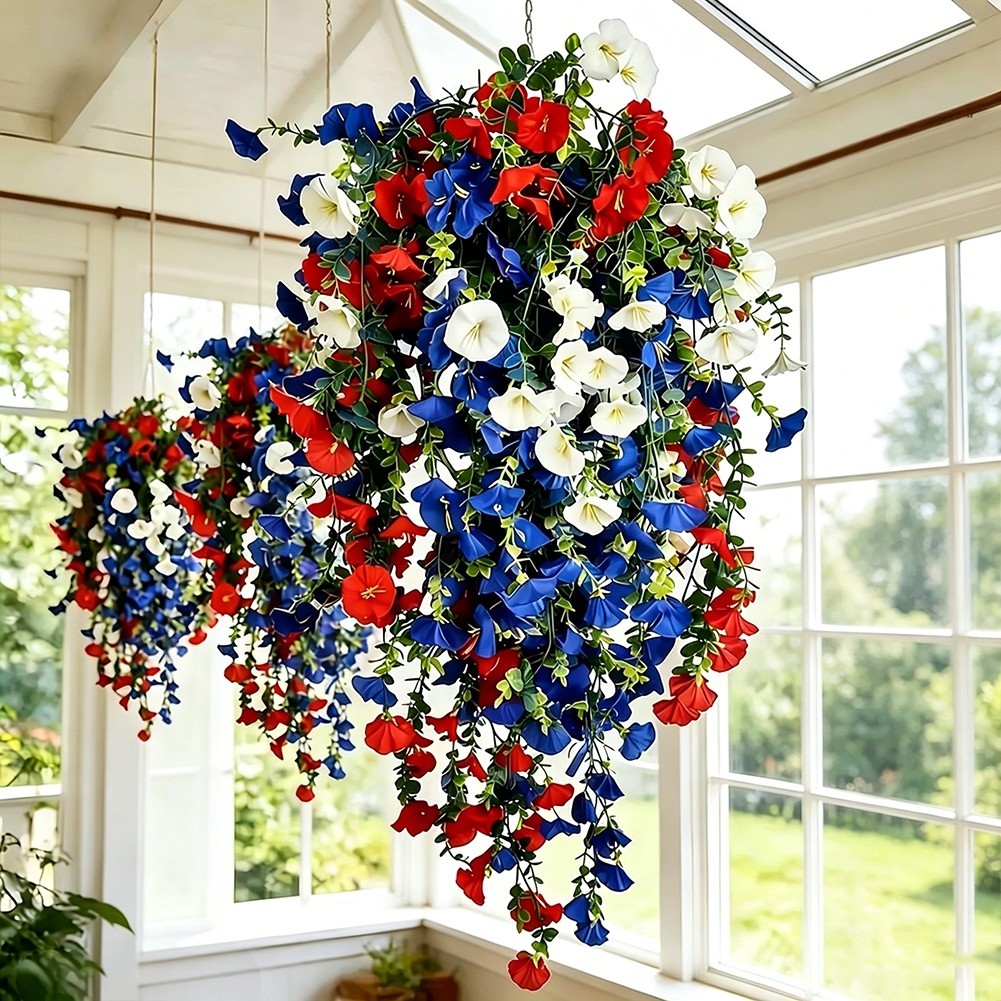 Patriotic Faux Hanging Flower Vine 70 30 20 cm for Porch Wall Garden 4th July