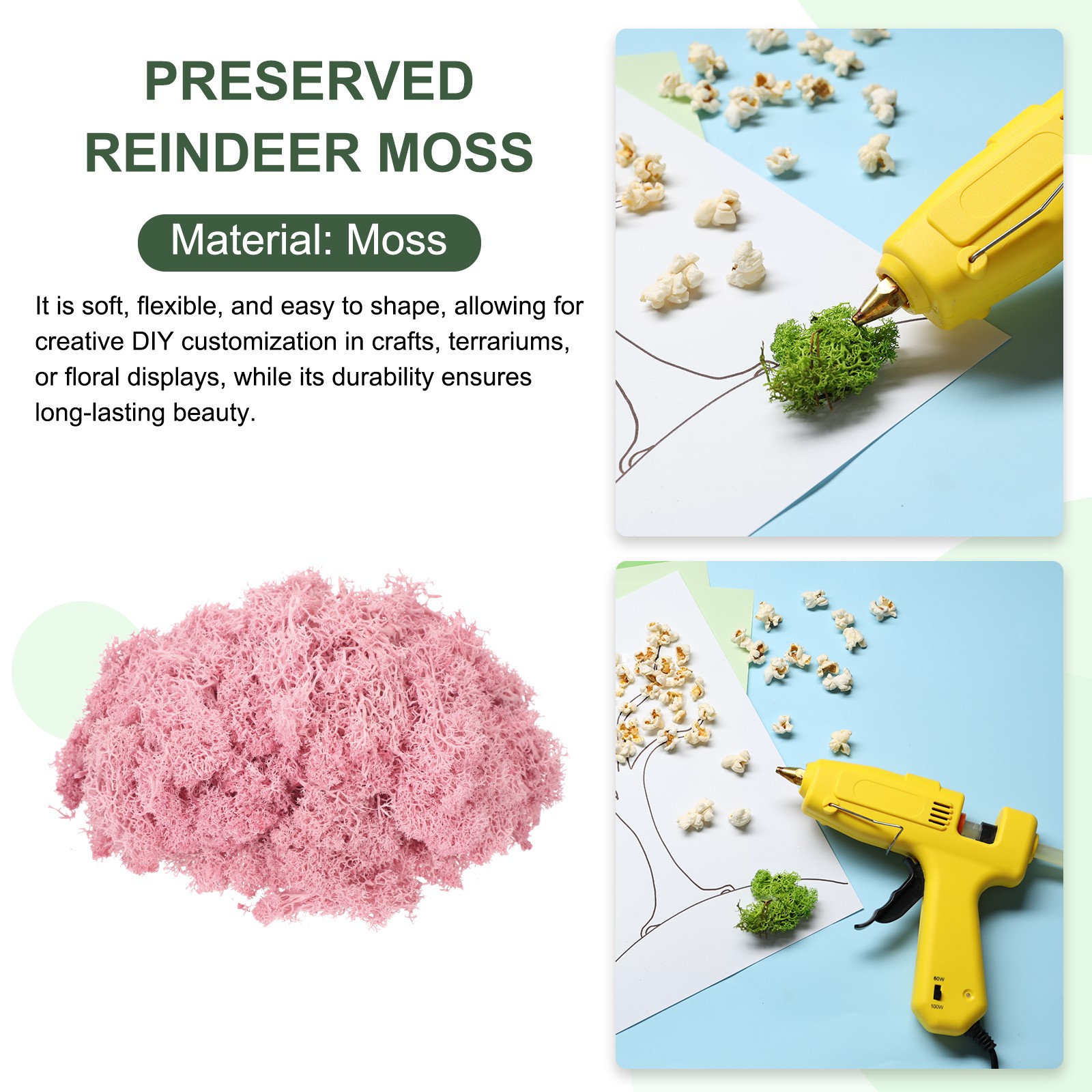 7.8oz Preserved Reindeer Moss, Pink Decorative Artificial Fake Moss