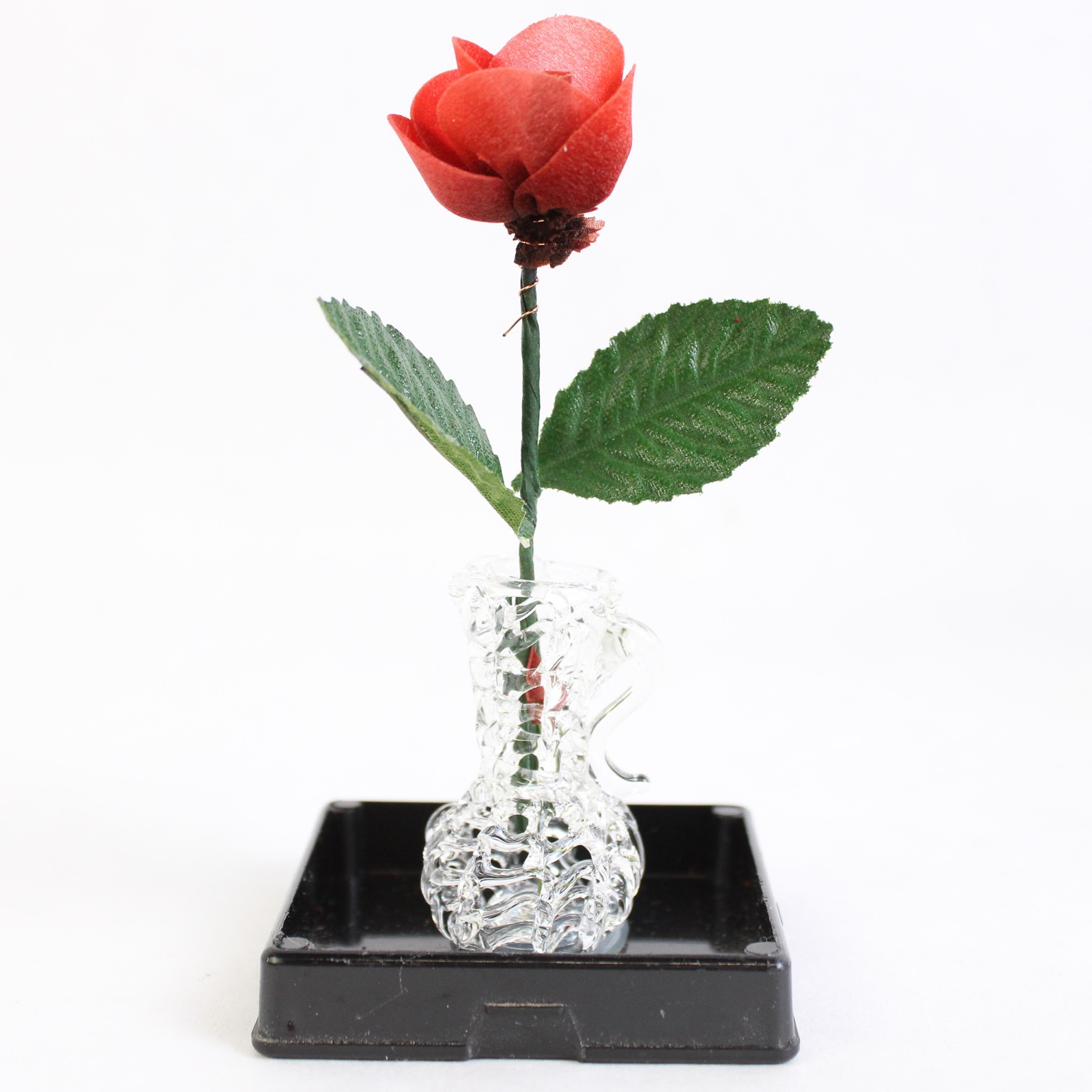 Everlasting Red Wooden Rose In Spun Glass Vase 4″ Tall