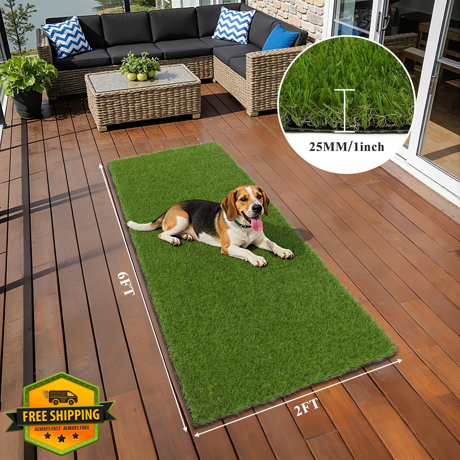 HEBE Artificial Grass 2’x6′ Green/Yellow