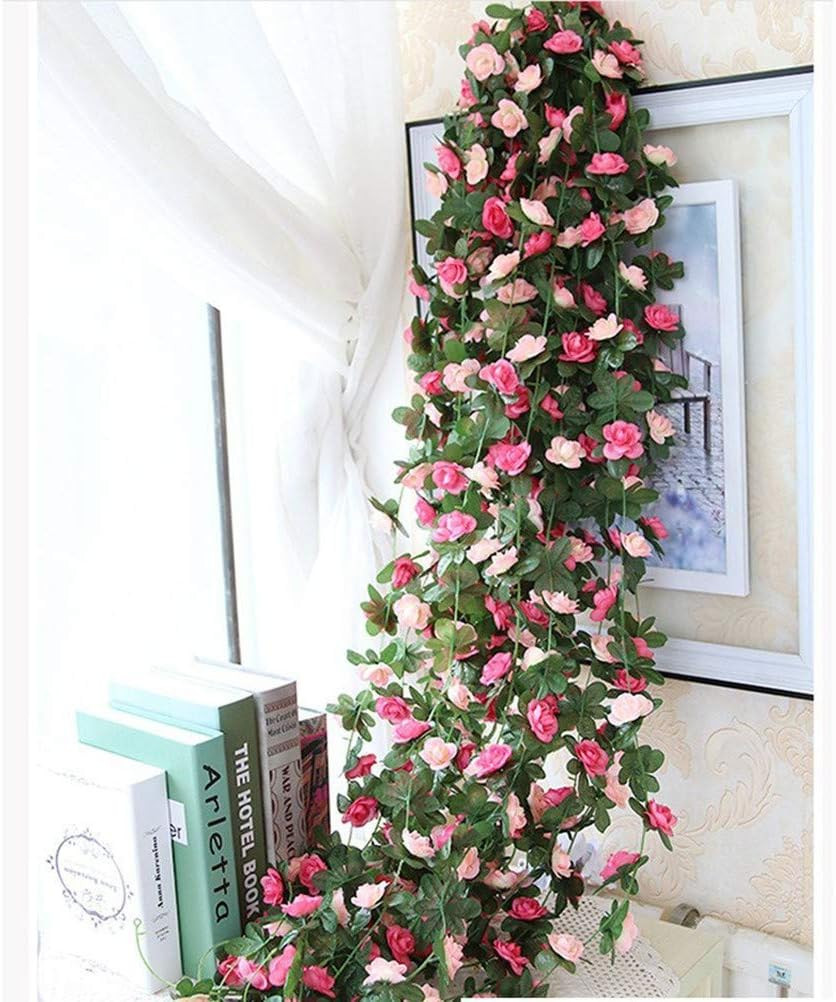 8Pcs 66FT Pink Flower Garland, Artificial Rose Floral Vines Fake Hanging Spring