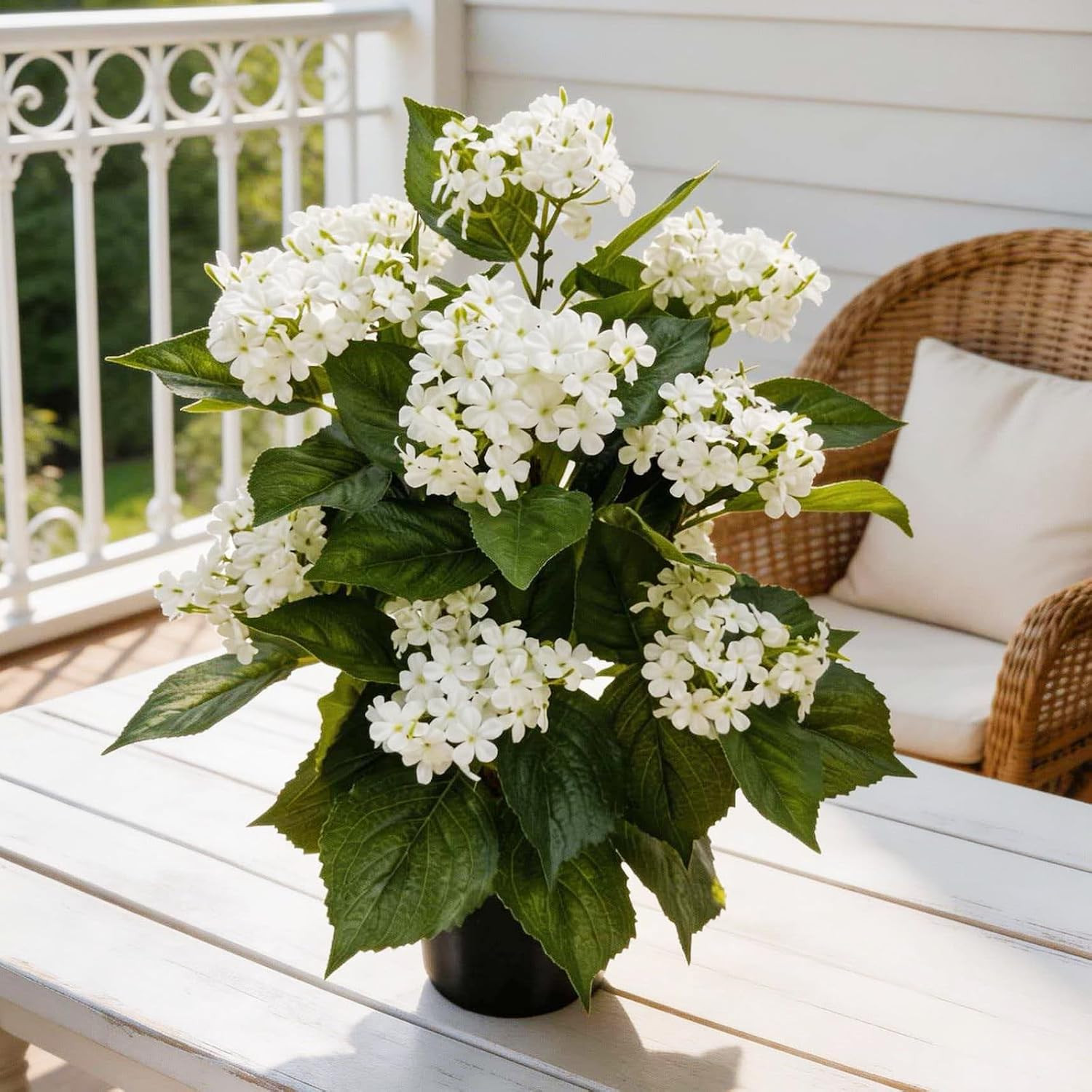 24 Inch Artificial White Hydrangea Potted Plant, 2 Pack Faux Silk Flower Bonsai