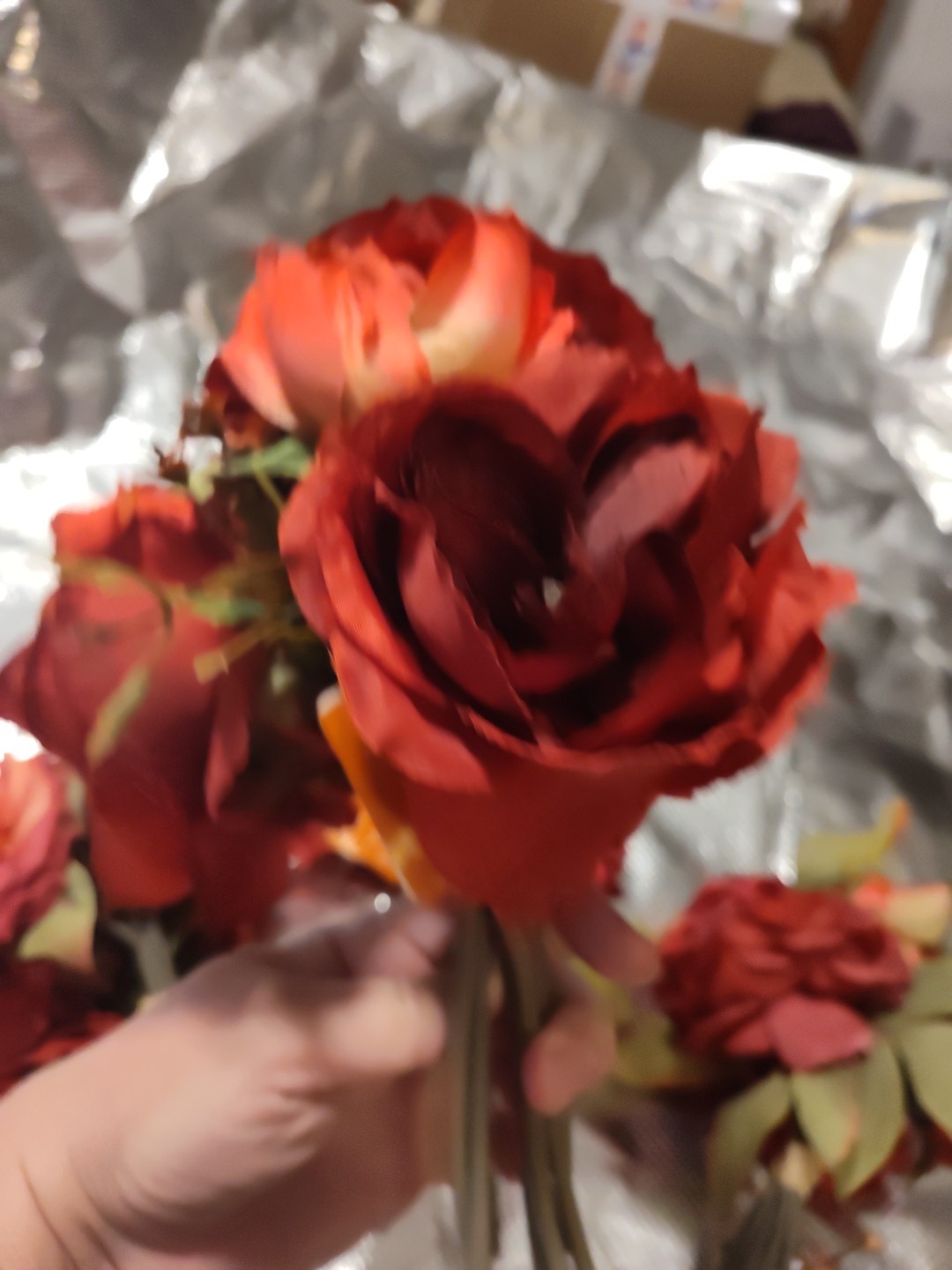 Multi Stem Box Of Faux Rose & Ranunculus Bouquets X6 Bundle & 1 Sm Fall Pick NWT