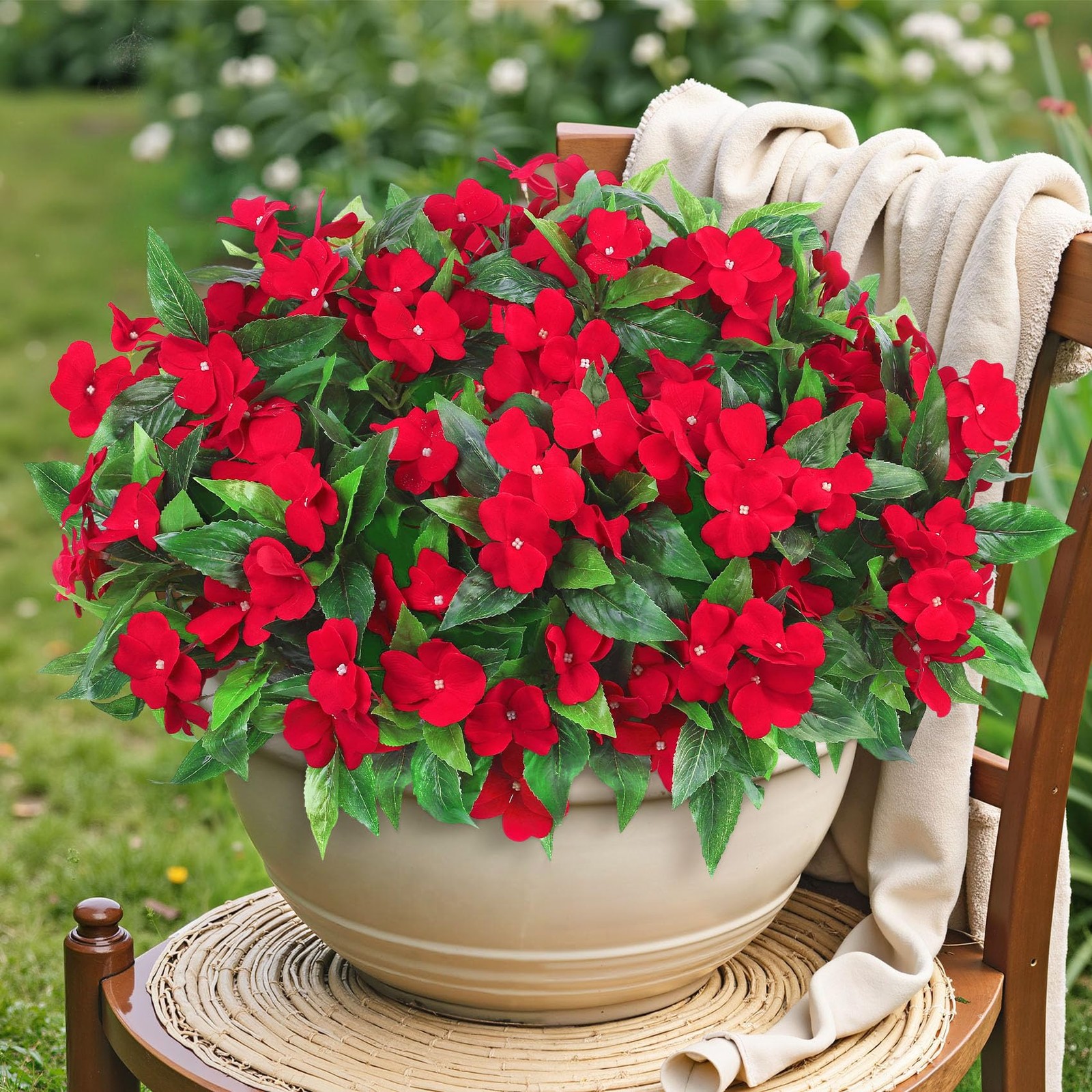 6 Bundles Artificial Impatiens Flowers for Outdoors Decoration, Silk Flowers …