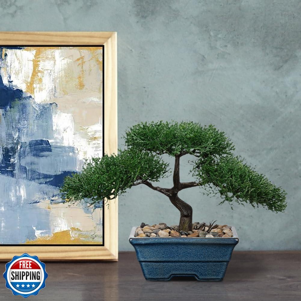 Artificial Bonsai Tree Juniper Faux Plants Indoor Fake Plants Decor with Blue