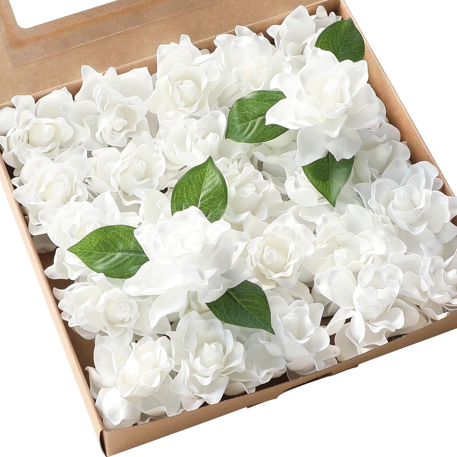 Artificial Gardenia Flowers 2.7″ 25pcs Real Looking White Foam Fake Flowers w…