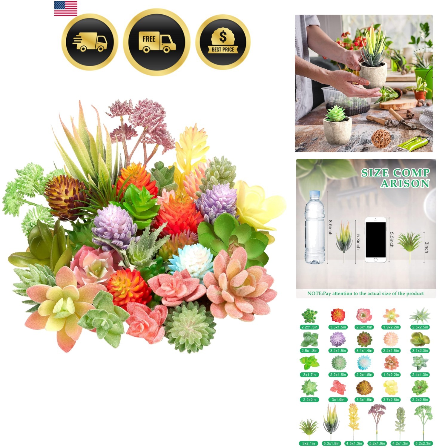 32 Pieces Mini Artificial Succulents Unpotted Realistic Artificial Fake Plant…